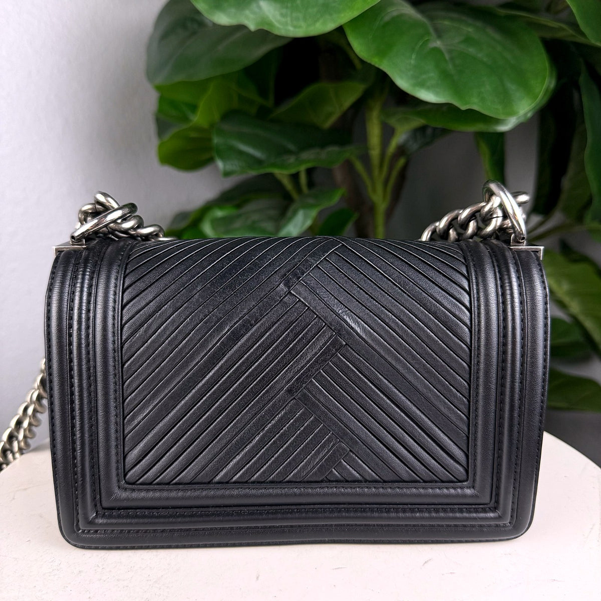 Authentic Chanel Boy Small Black Chevron Calfskin Flap Bag Ruthenium Hardware - 02_photo.jpg