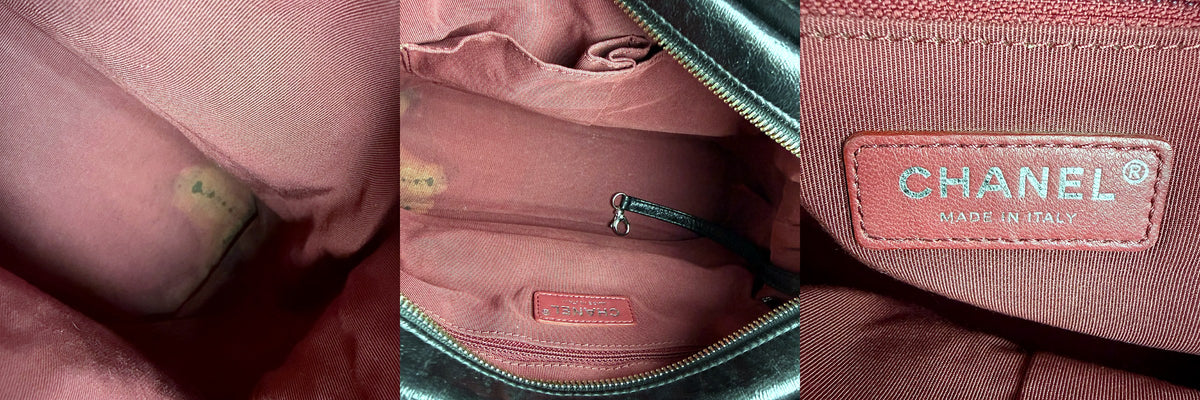 Authentic Chanel Black Patent Leather Tweed Gabrielle Hobo Bag - 04_inside.jpg