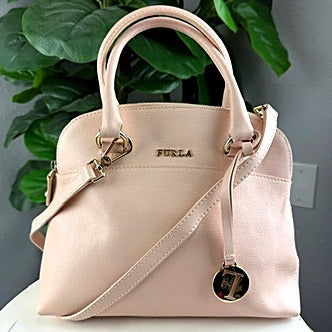 Authentic Furla Blush Pink Saffiano Leather Dome Bag - front view