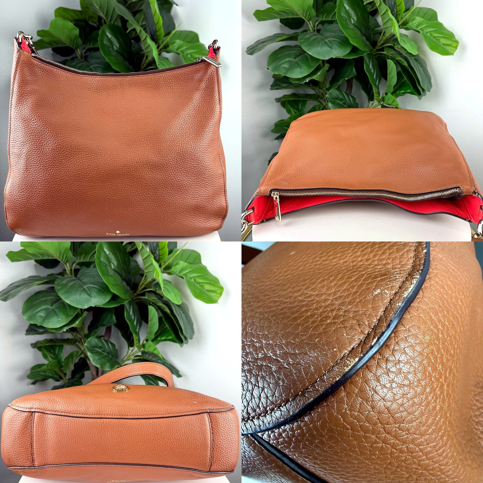Kate Spade New York Cognac Pebbled Leather Hobo Bag
