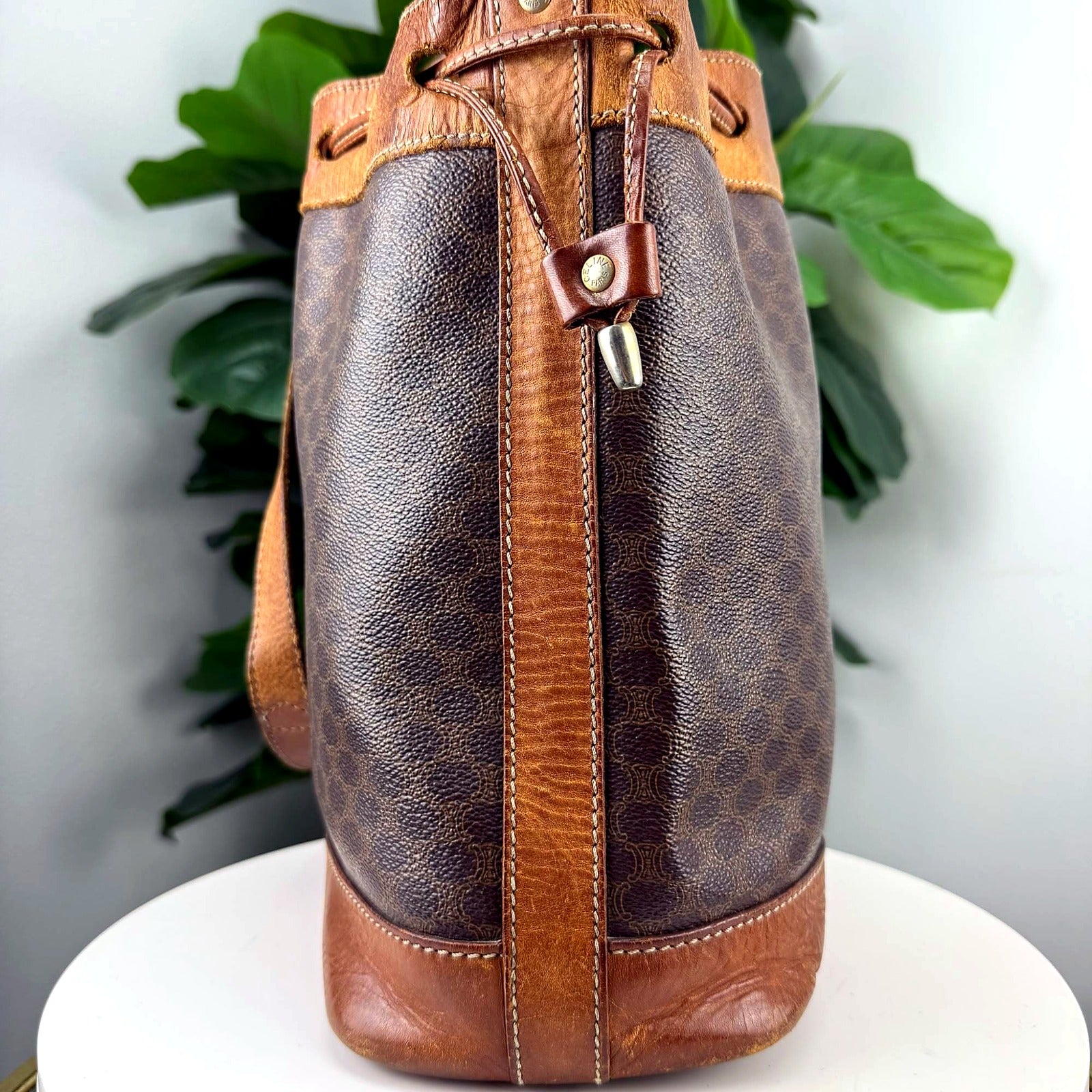 Celine Vintage Macadam Triomphe Canvas Bucket Bag
