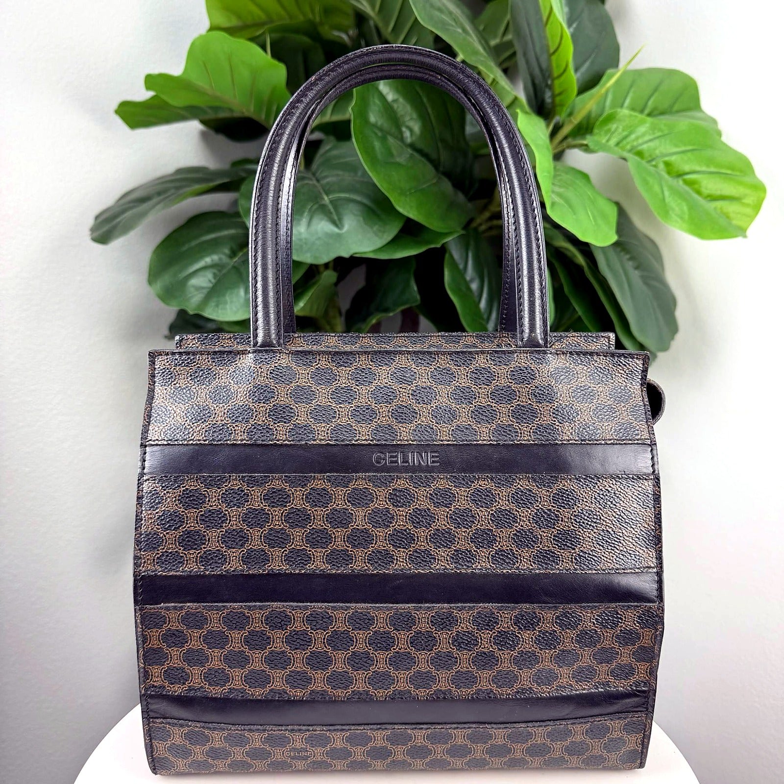 Celine Vintage Macadam Black Canvas Tote Bag