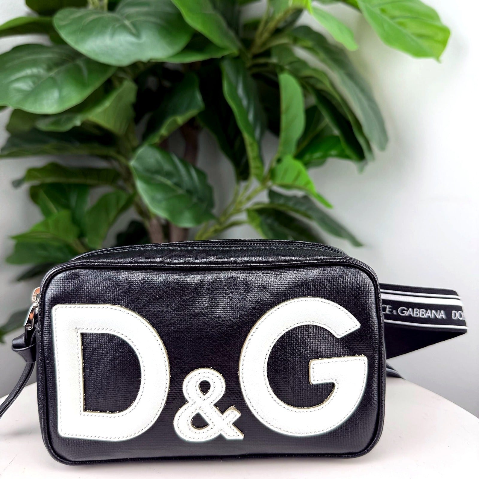 Dolce and Gabbana Black Leather Logo Camera Bag