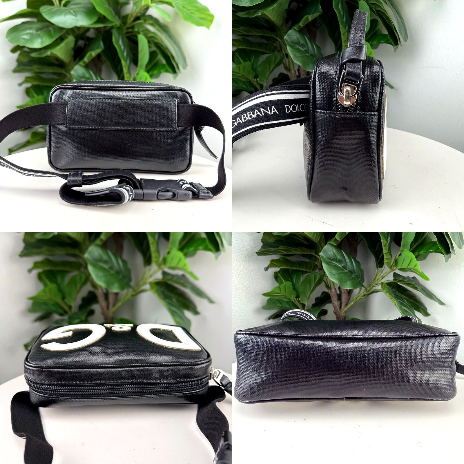 Dolce and Gabbana Black Leather Logo Camera Bag