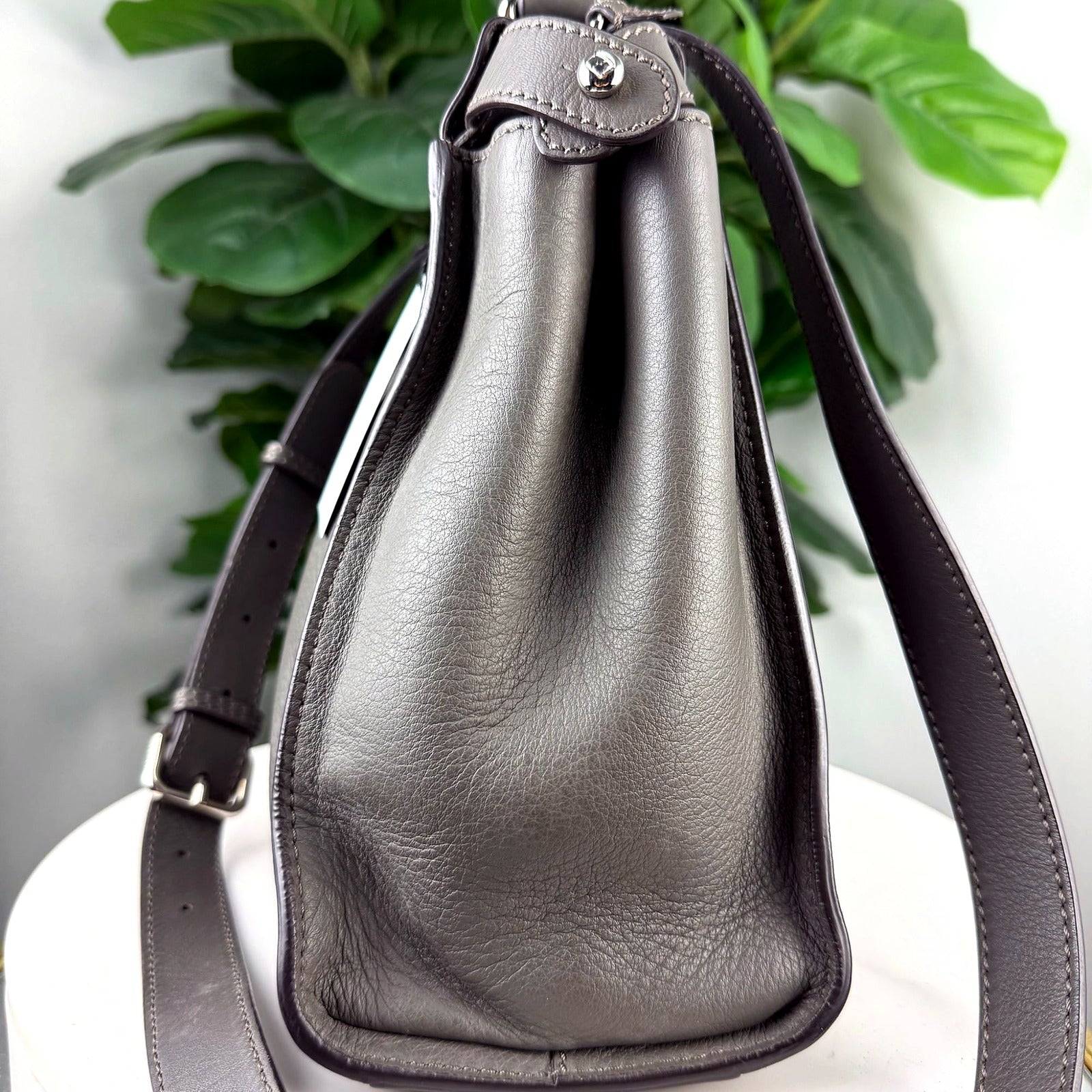 Fendi Peekaboo Taupe Leather Satchel Bag