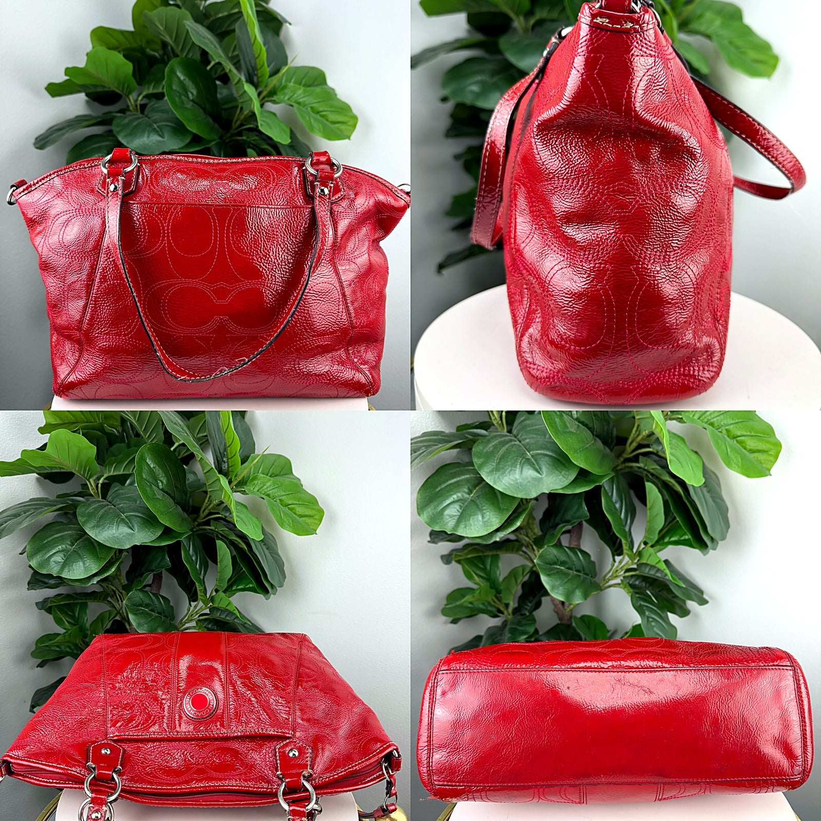 Authentic Coach Red Patent Leather Tote - COACH EST. 1941 Disc Logo