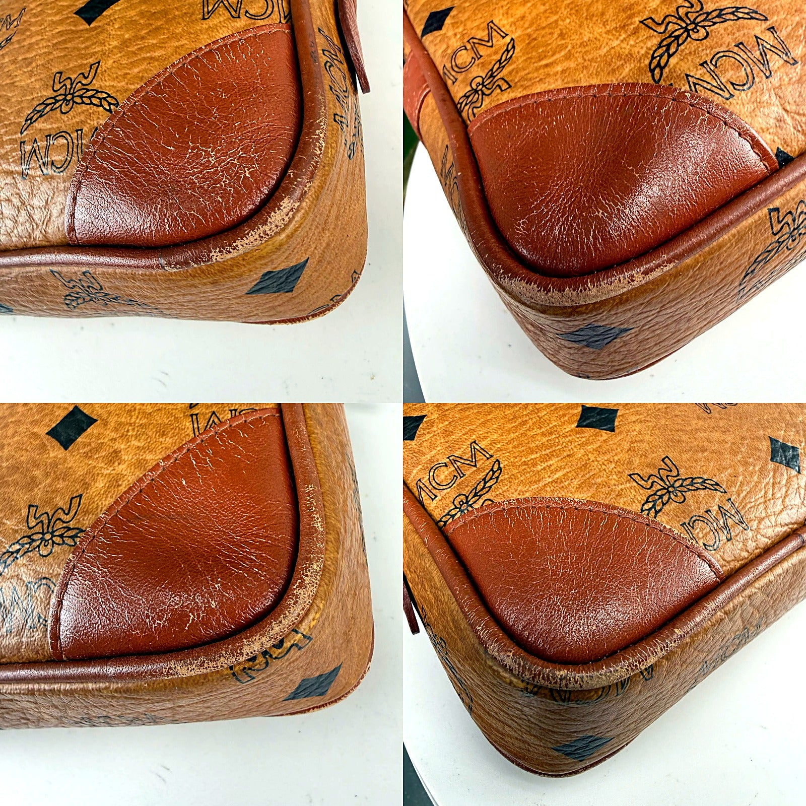Authentic MCM Tan Visetos Zip Pouch Toiletry Case - F3205