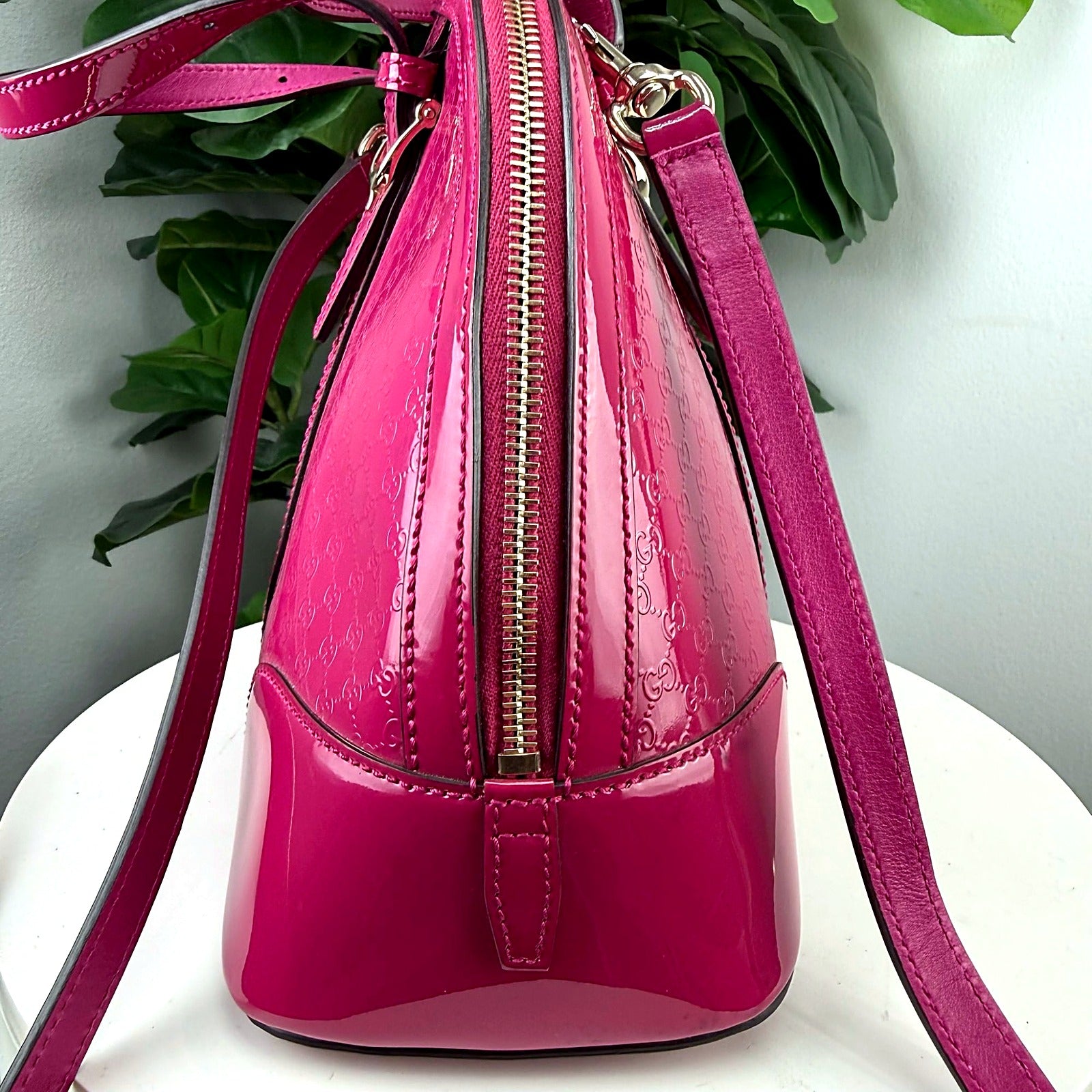 Gucci Microguccissima Fuchsia Patent Leather Dome Satchel