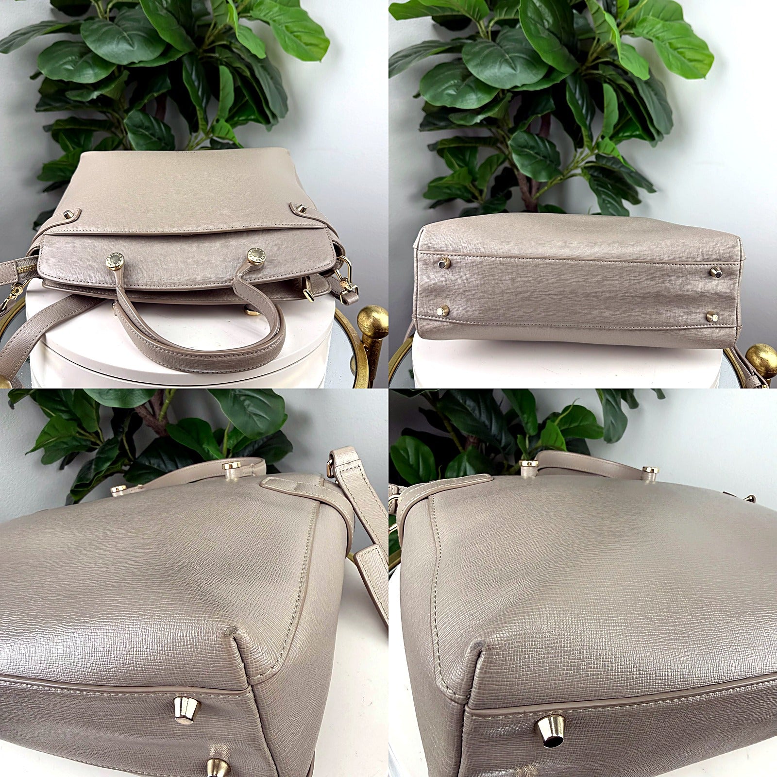 Furla Taupe Saffiano Satchel - detail grid 2