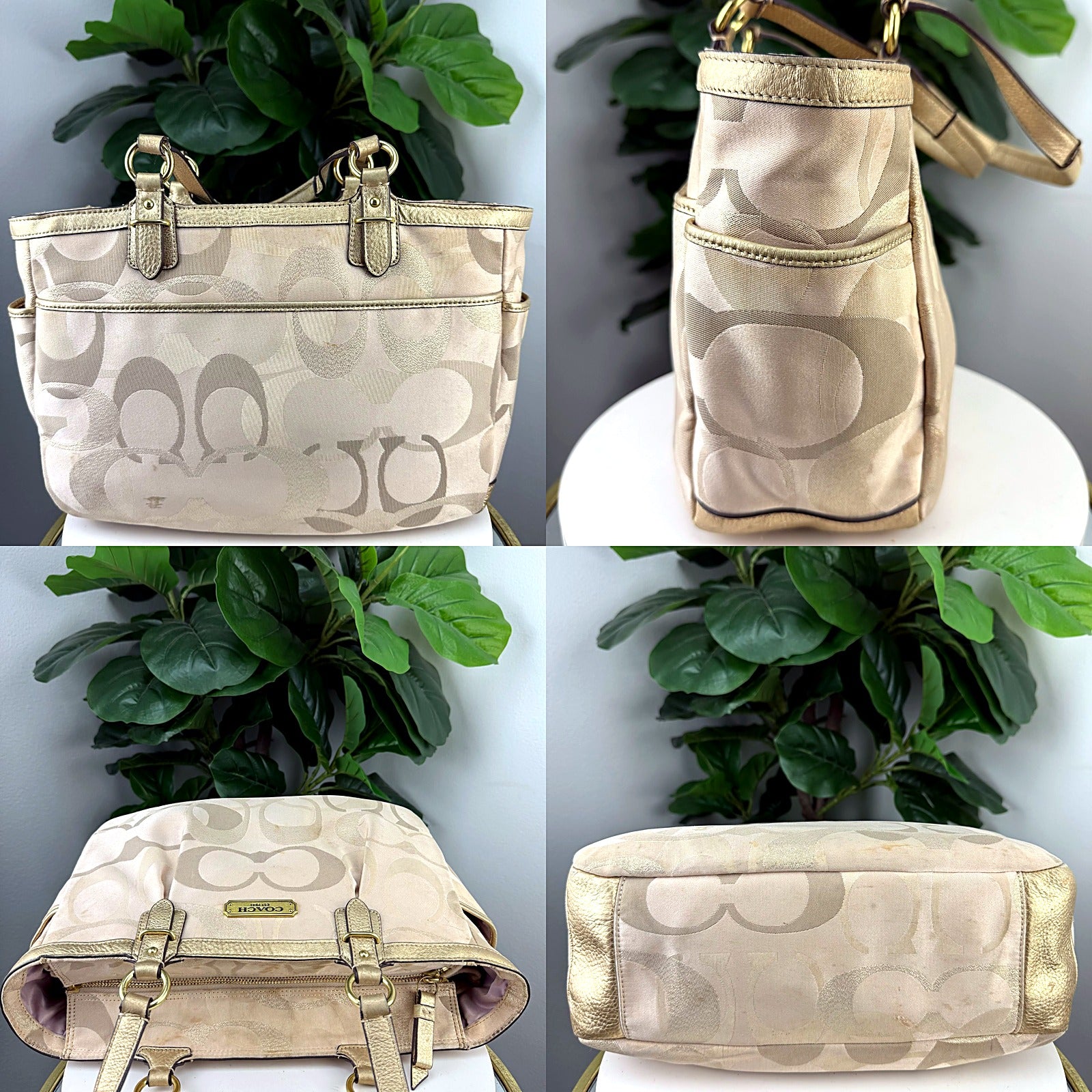 Coach ivory signature jacquard Gallery tote detail grid 1