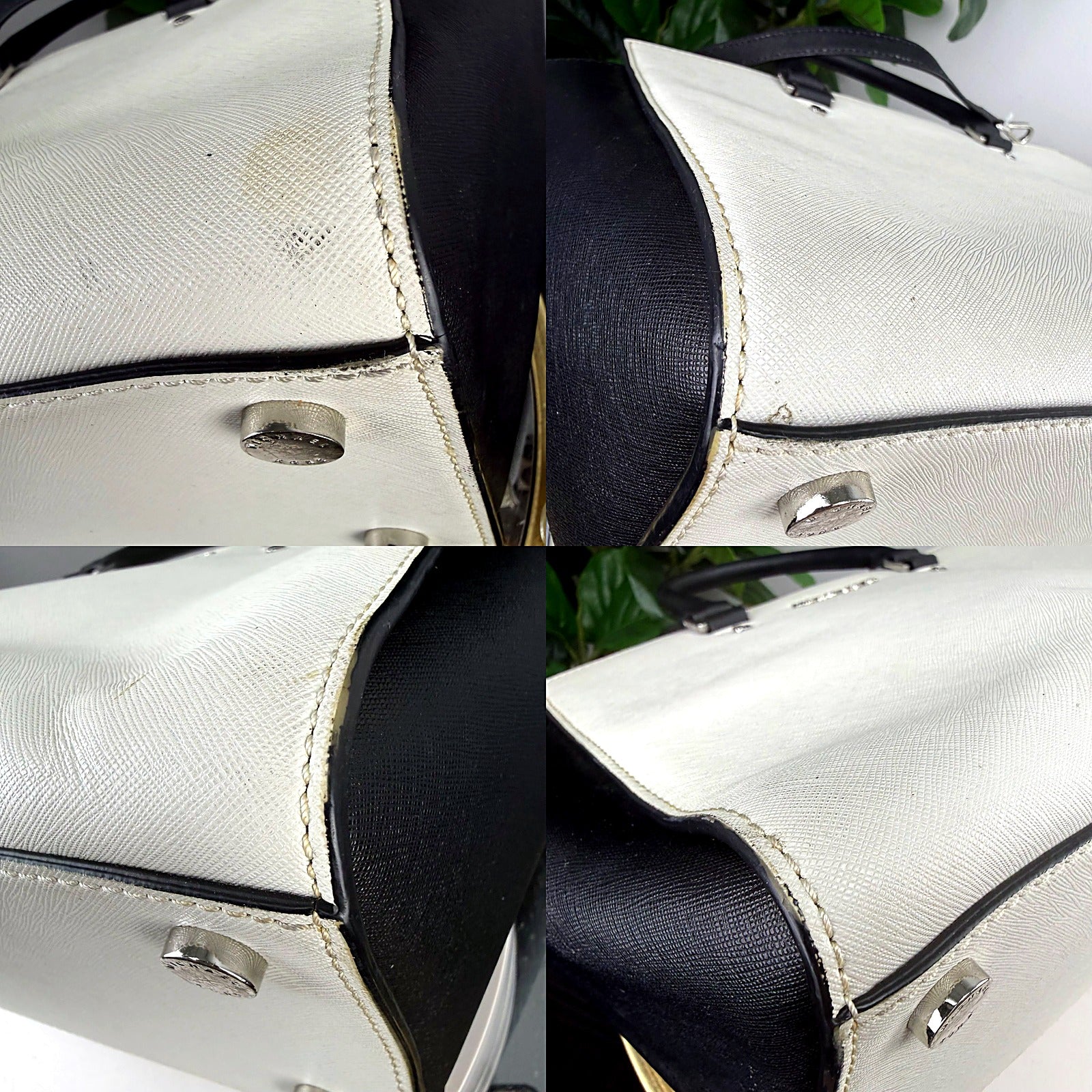 Michael Kors Selma black and white satchel detail grid 2