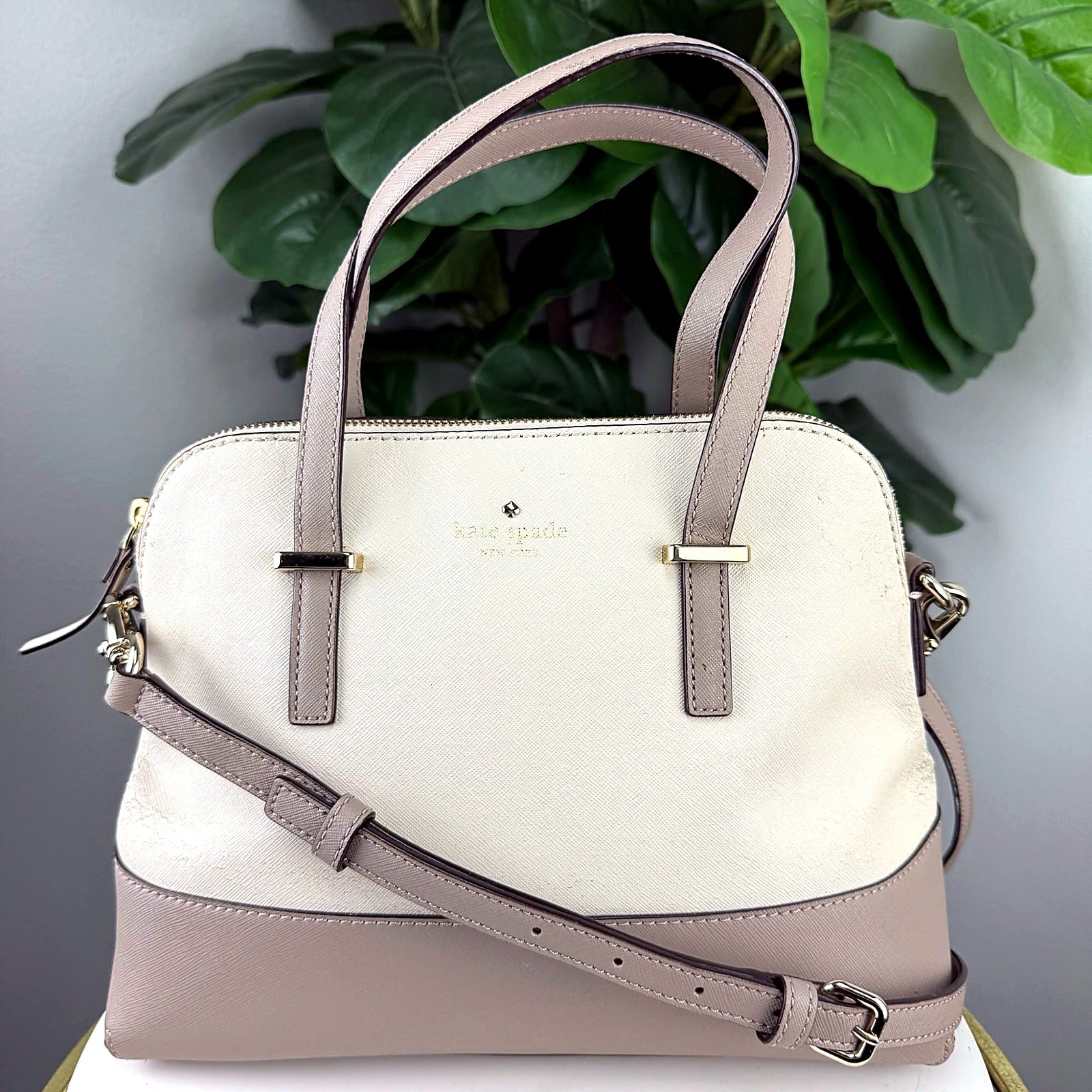 Kate Spade cream colorblock saffiano dome satchel front