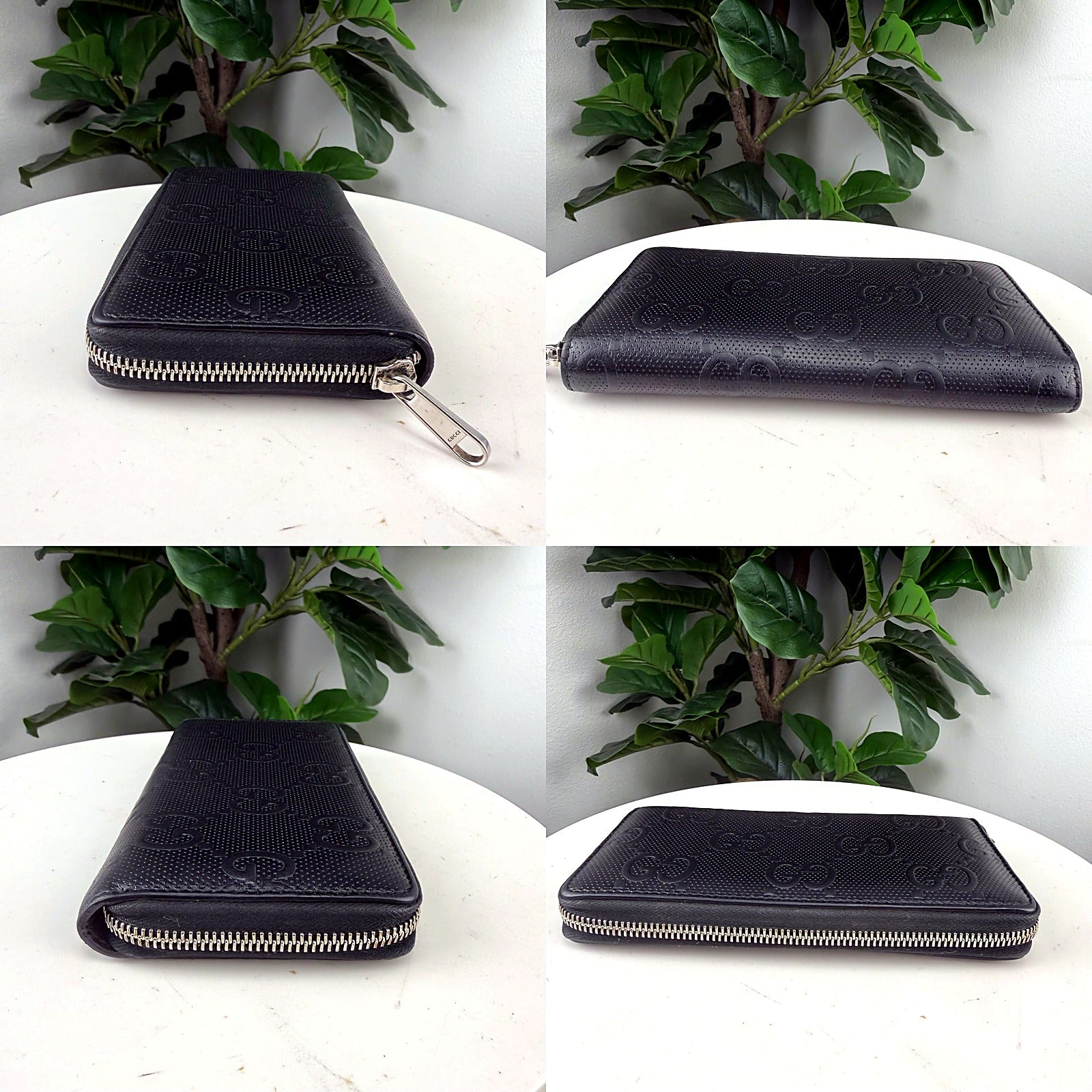 Authentic Gucci GG Embossed Monogram Leather Zip Wallet - detail grid 1