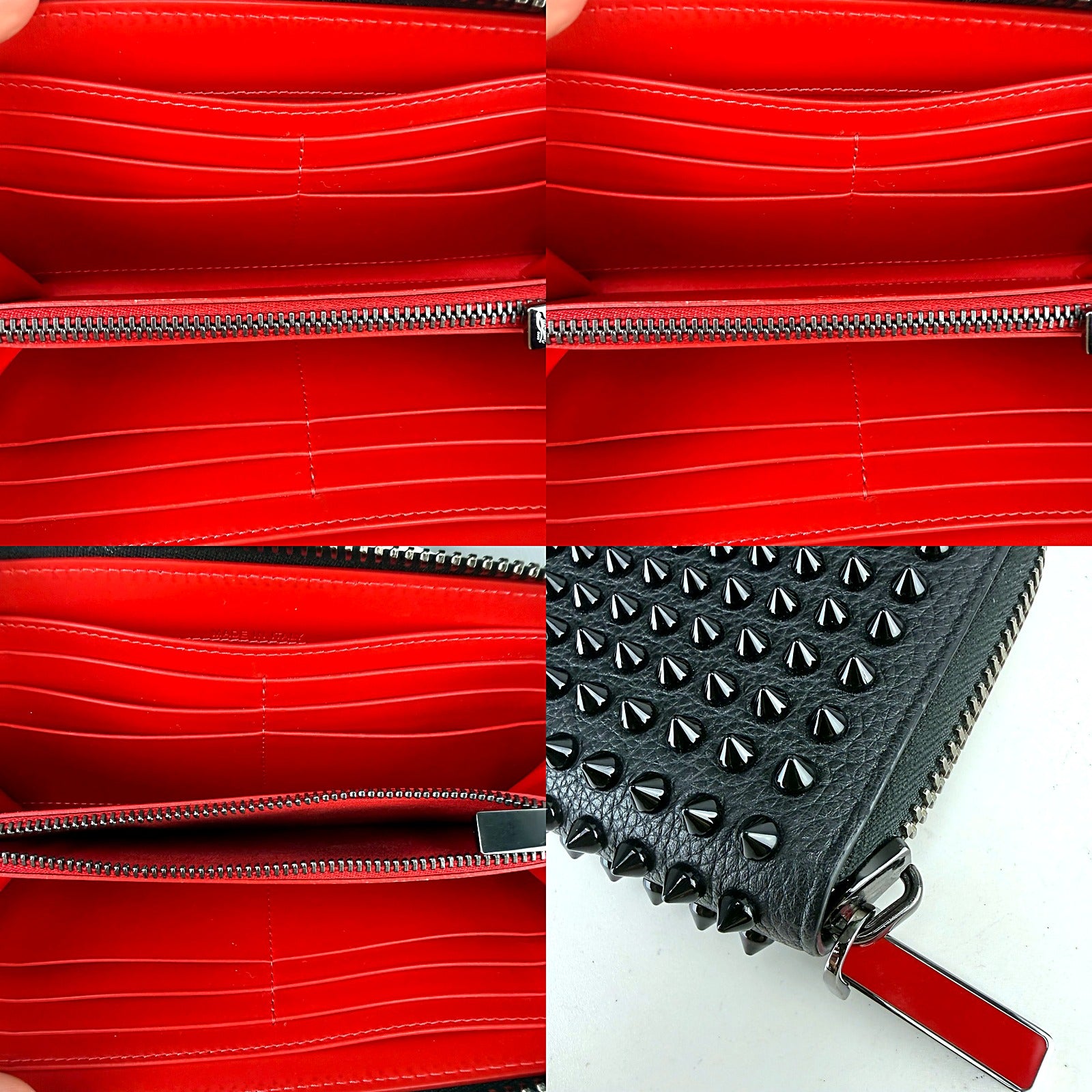 Authentic Christian Louboutin Spike-Studded Leather Zip Wallet - detail grid 2