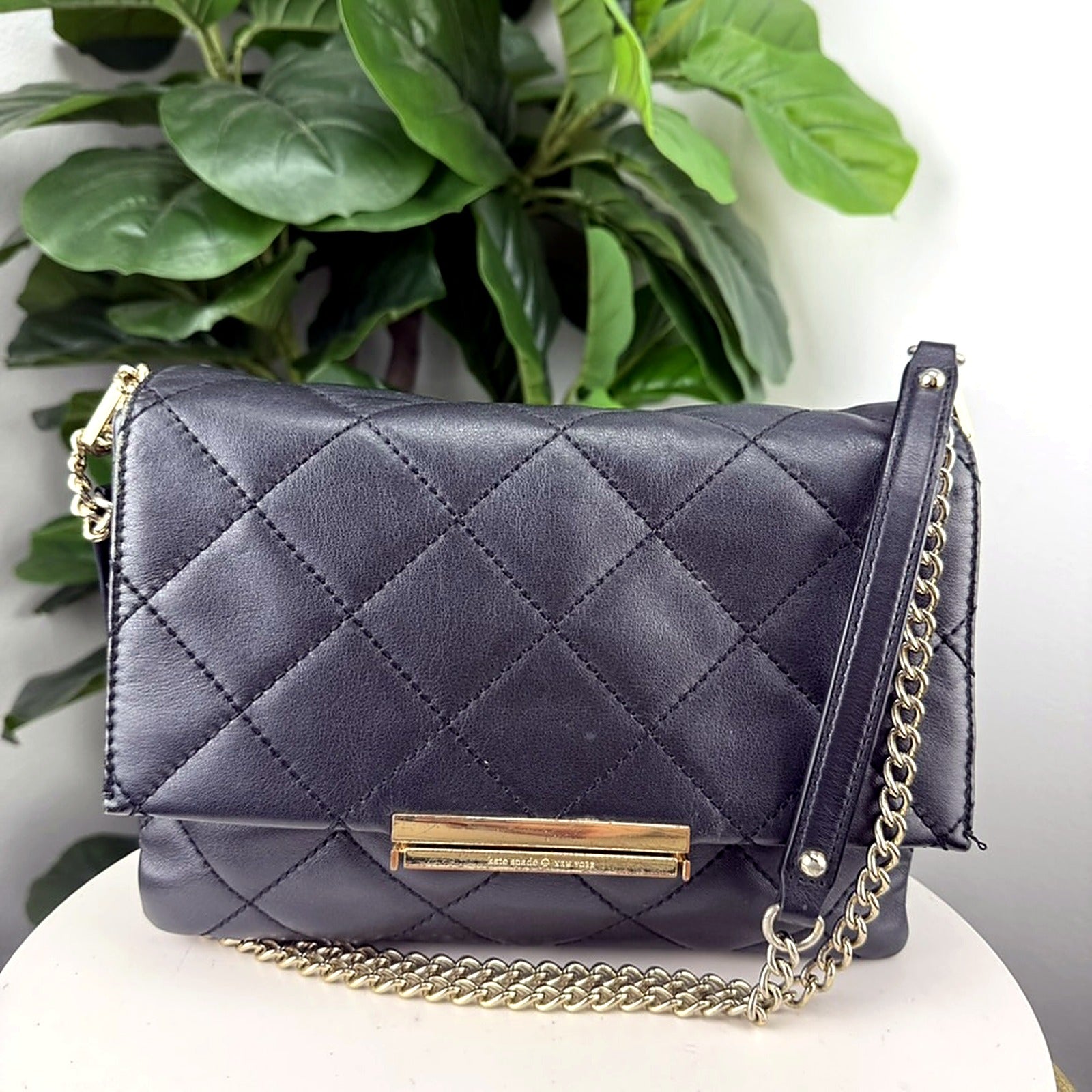 Authentic Kate Spade Quilted Black Leather Crossbody Bag - front
