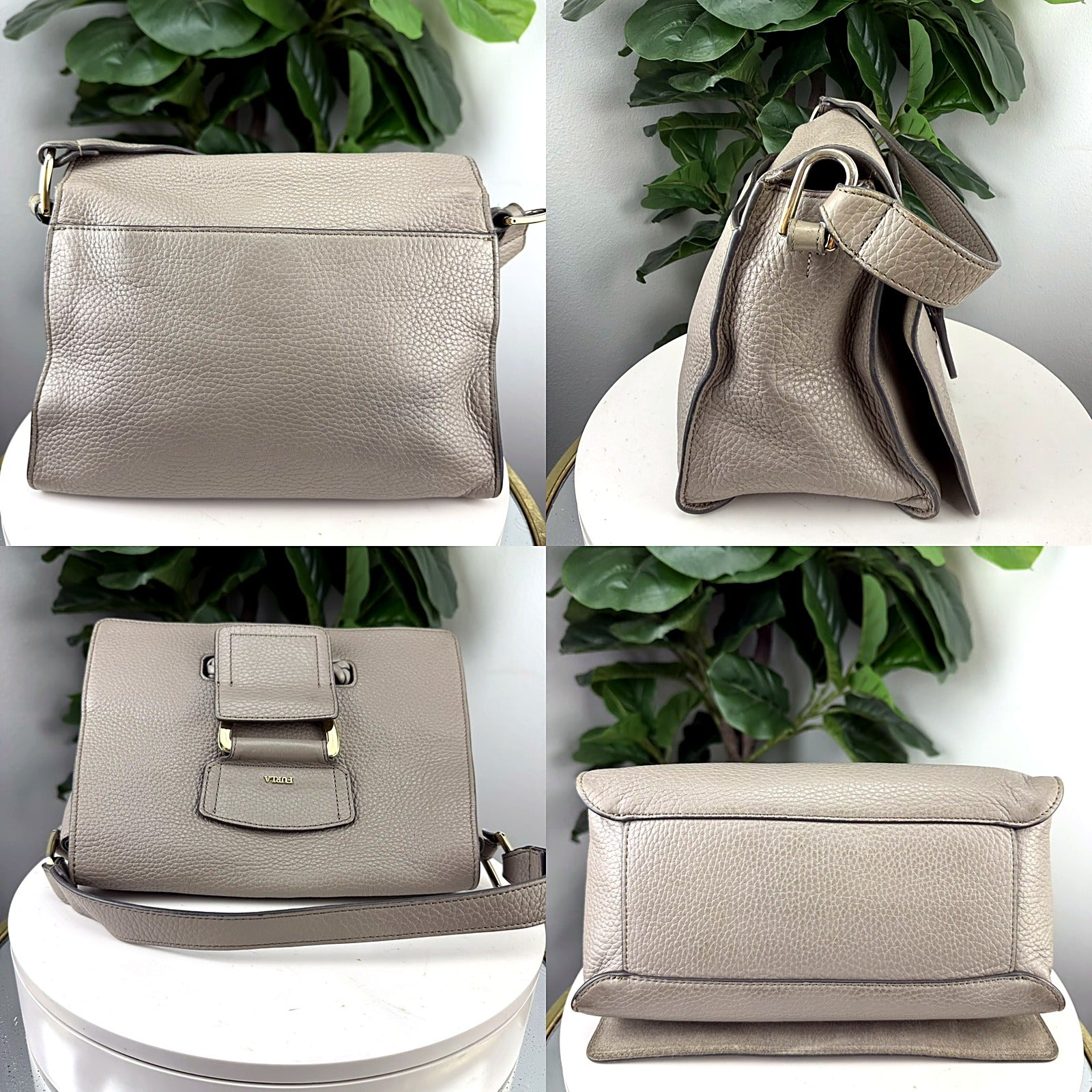 Authentic Furla Taupe Pebbled Leather Satchel Bag - detail 1