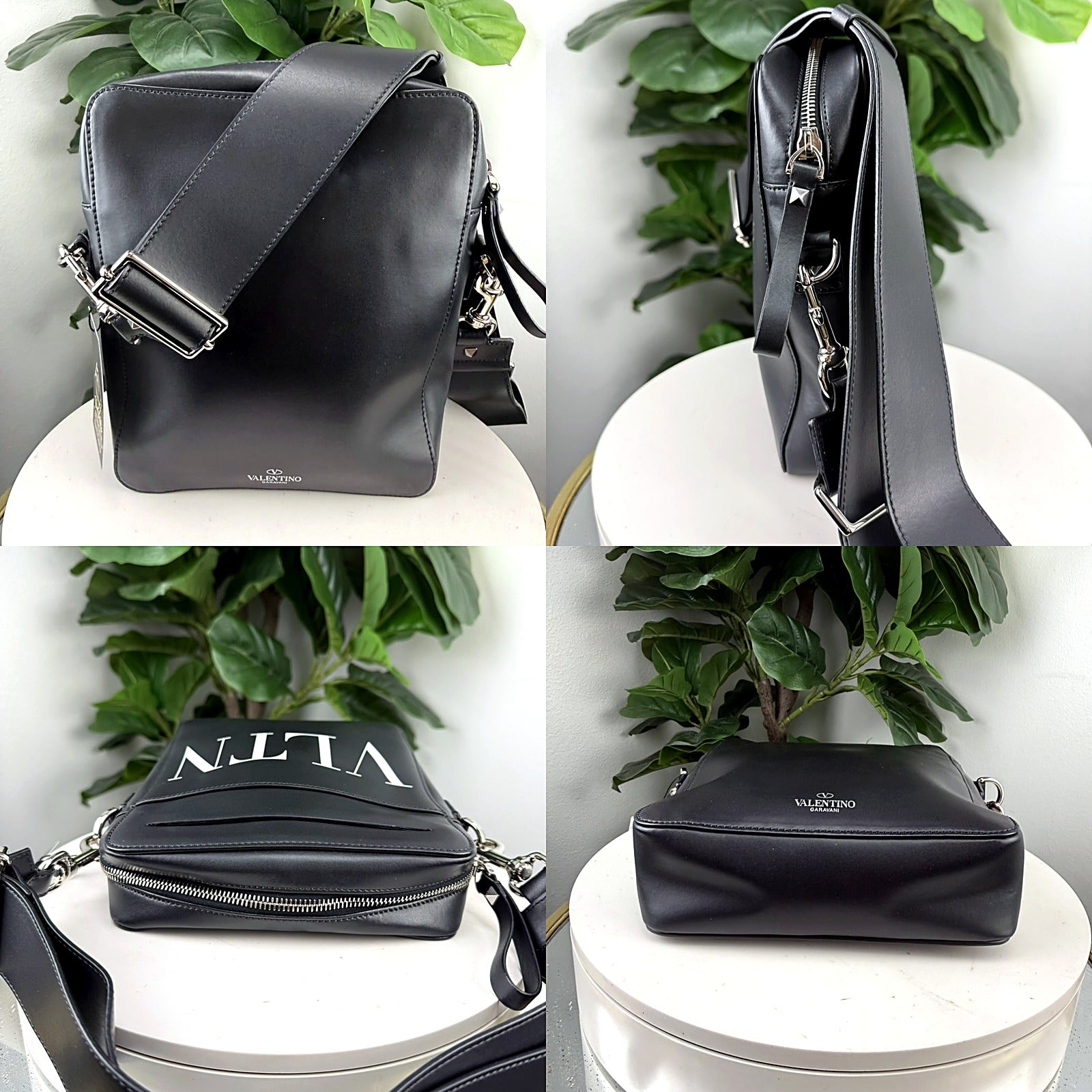 Authentic Valentino Garavani VLTN Black Leather Messenger Crossbody Bag - detail 1