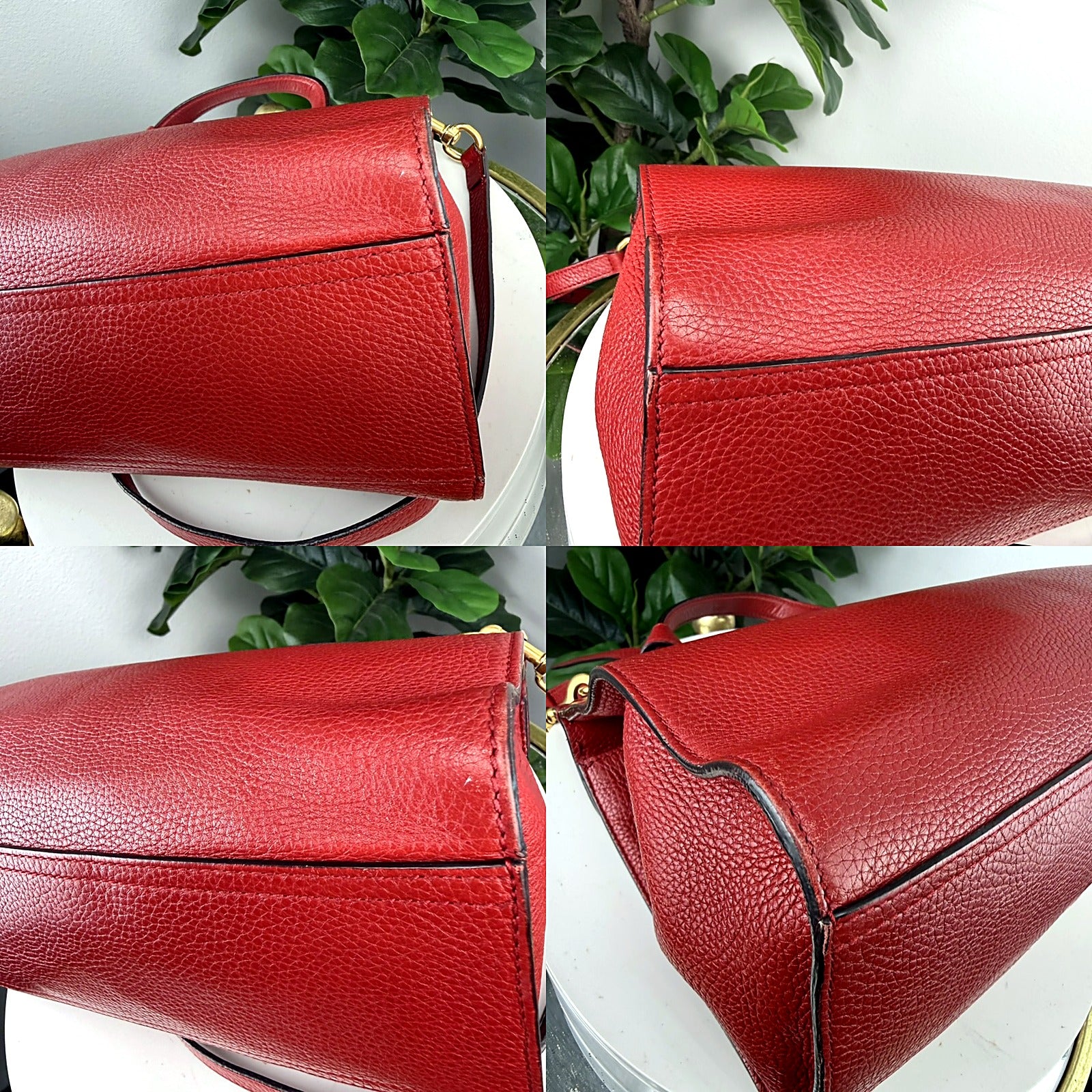 Authentic Gucci GG Marmont Red Pebbled Leather Satchel Bag - detail 2