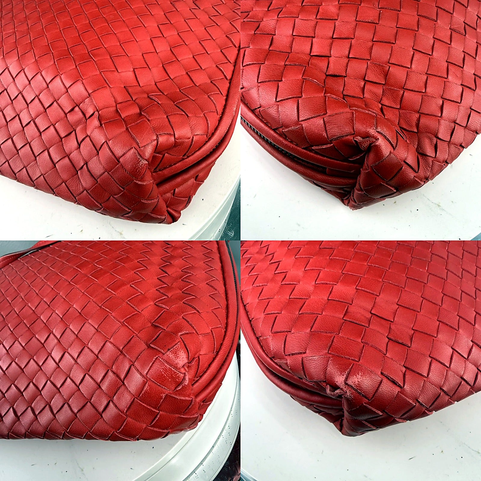 Authentic Bottega Veneta Red Intrecciato Woven Leather Crossbody Bag - detail grid 2