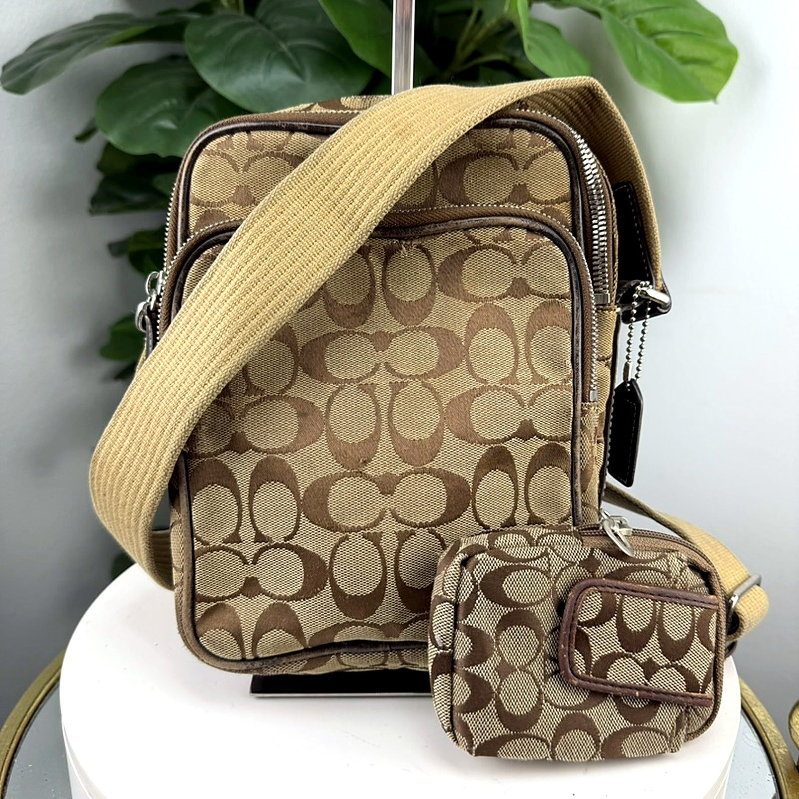 Authentic Coach Signature Jacquard Crossbody Bag with Matching Coin Pouch - front