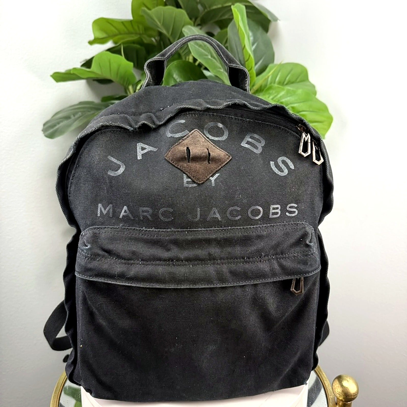 Authentic Marc Jacobs Black Canvas Backpack - front
