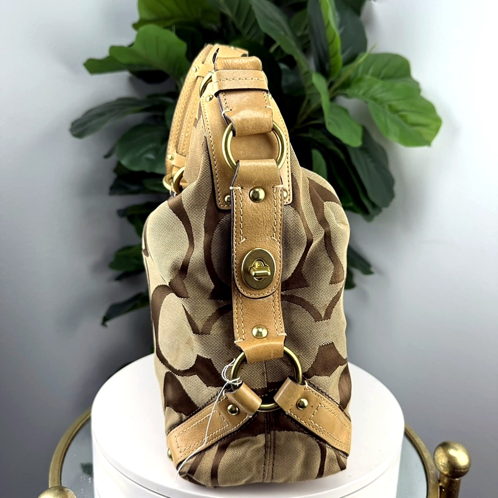 Authentic Coach Signature Khaki Jacquard Hobo Bag - back
