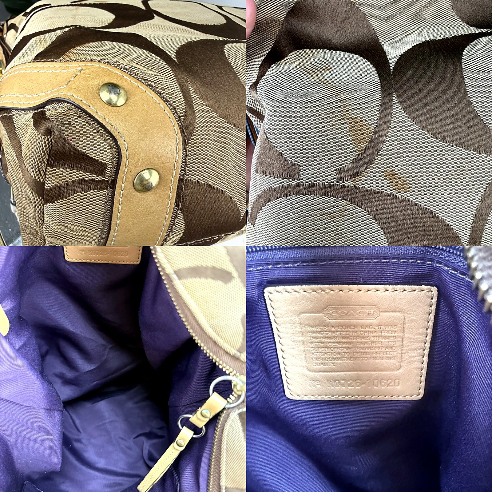 Authentic Coach Signature Khaki Jacquard Hobo Bag - detail grid 3