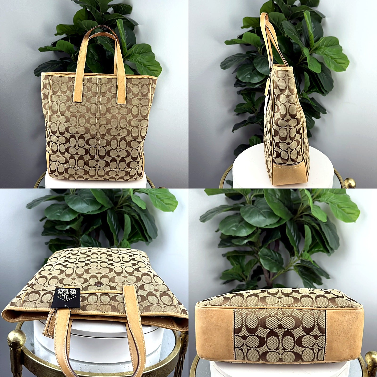 Authentic Coach Signature Khaki Canvas Bucket Tote Bag - detail grid 1