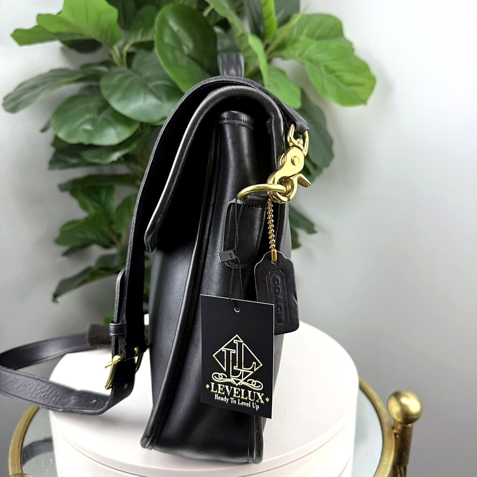 Authentic Vintage Coach Black Leather Briefcase Crossbody Bag - back