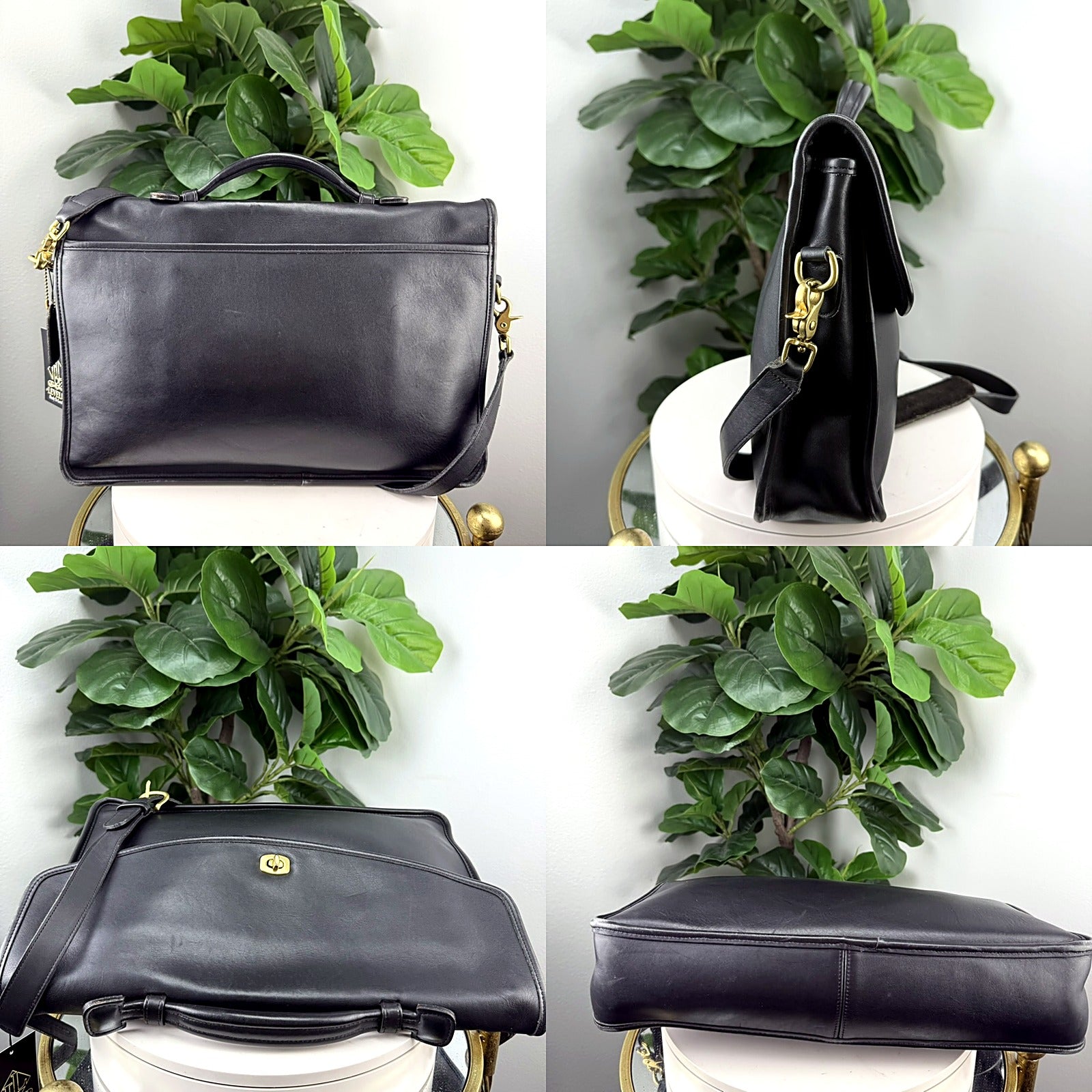 Authentic Vintage Coach Black Leather Briefcase Crossbody Bag - detail grid 1