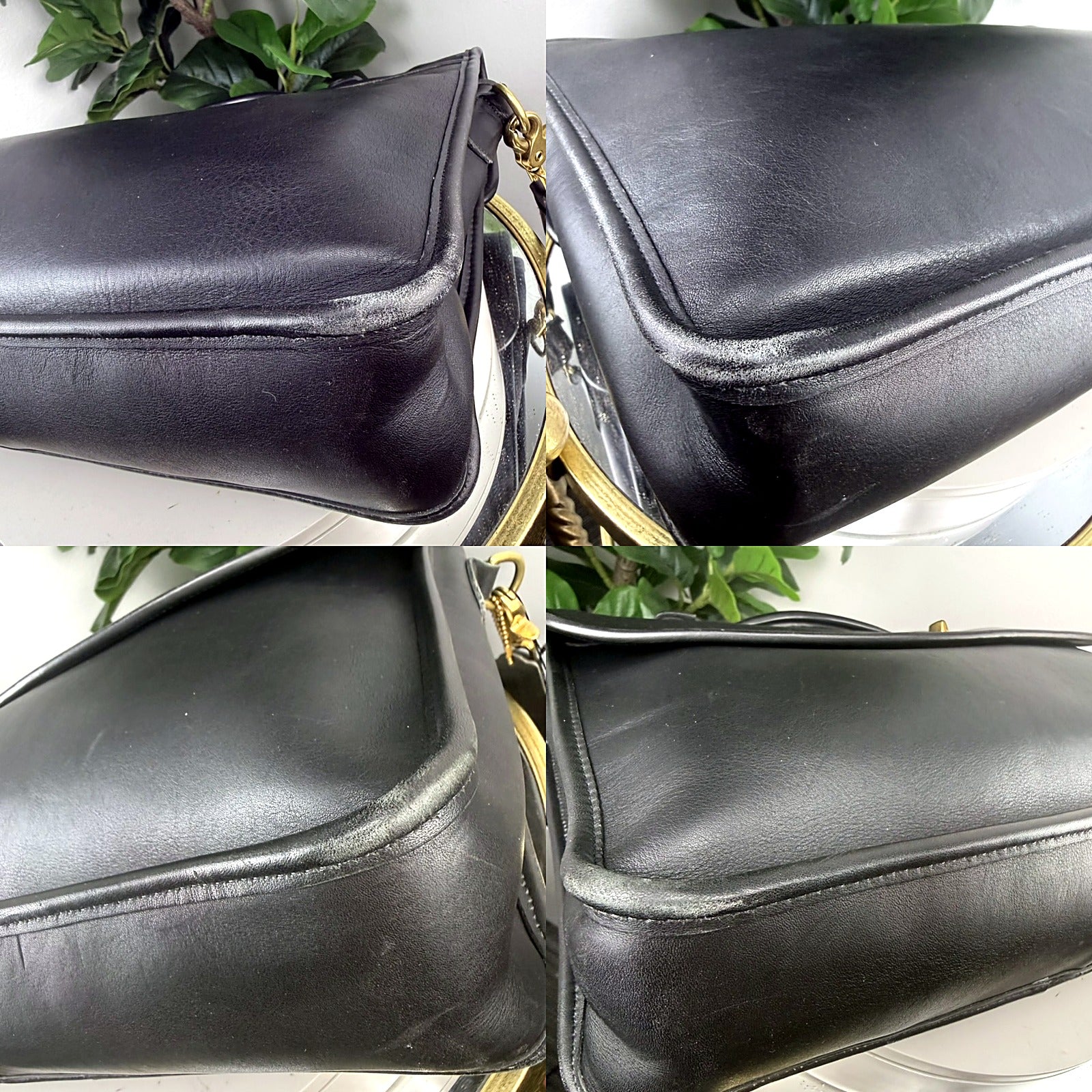Authentic Vintage Coach Black Leather Briefcase Crossbody Bag - detail grid 2