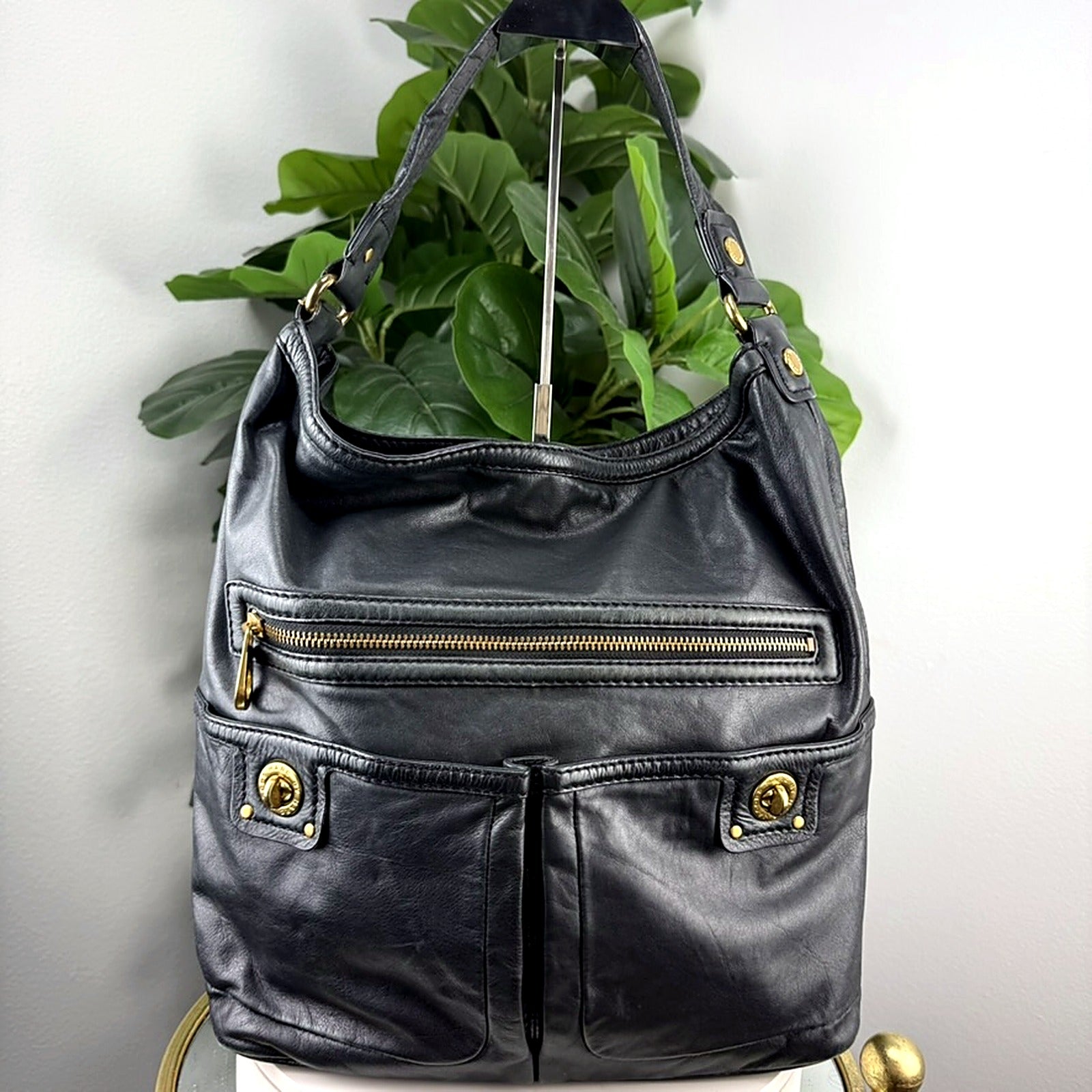 Authentic Marc by Marc Jacobs Black Leather Totally Turnlock Hobo Bag
