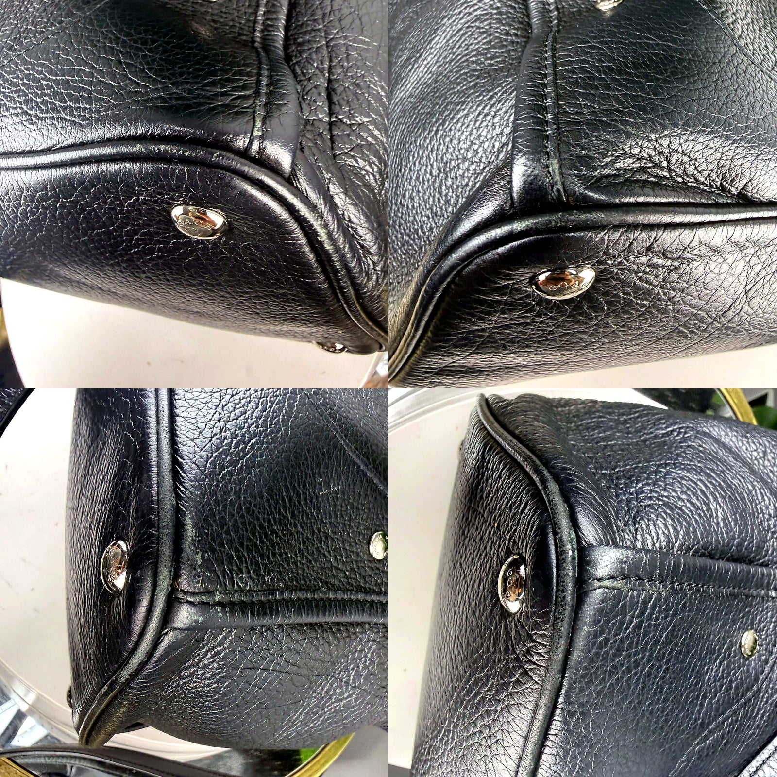 Authentic Coach black pebbled leather satchel crossbody bag - corner and edge wear detail