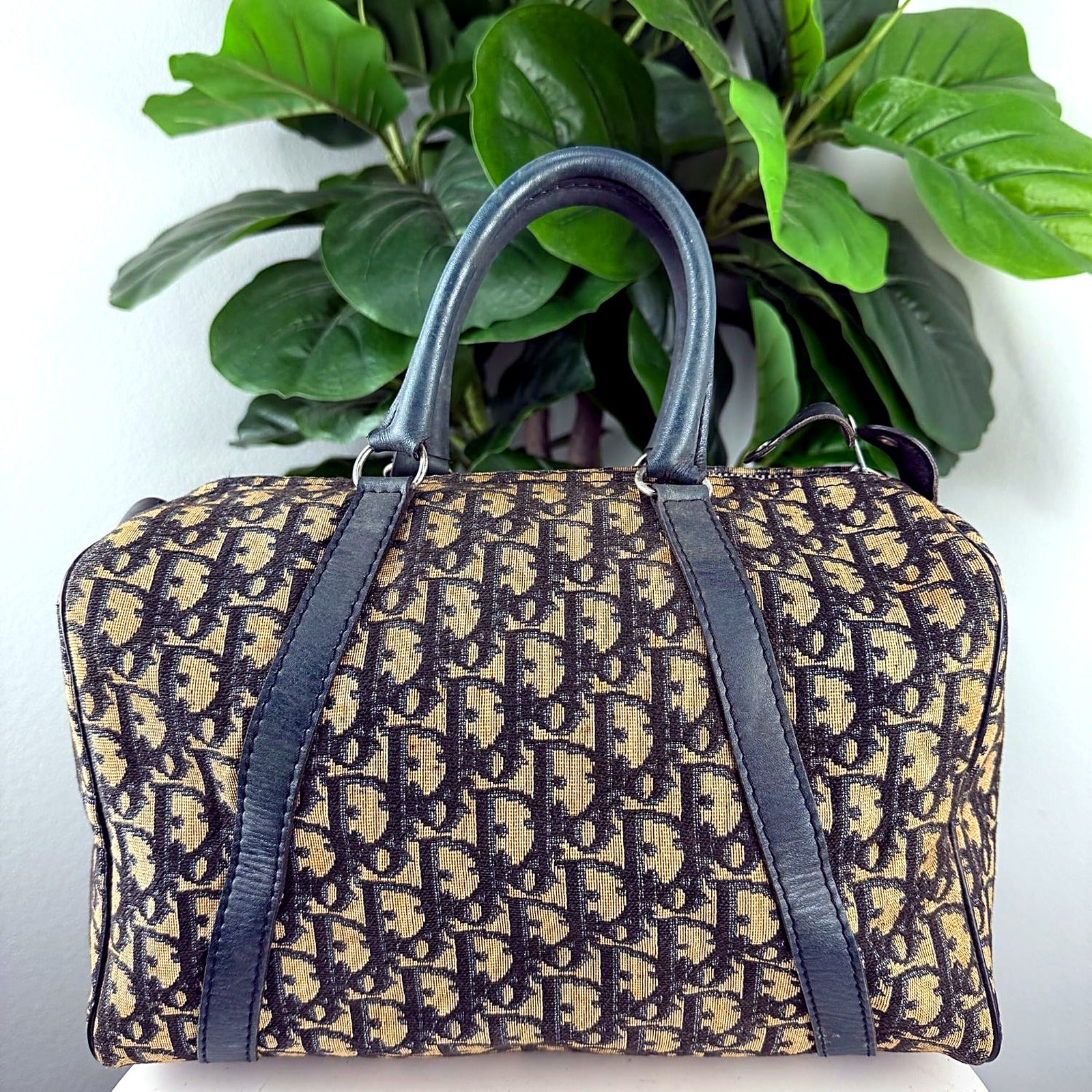 Authentic vintage Christian Dior Trotter Oblique monogram canvas Boston bag - front view