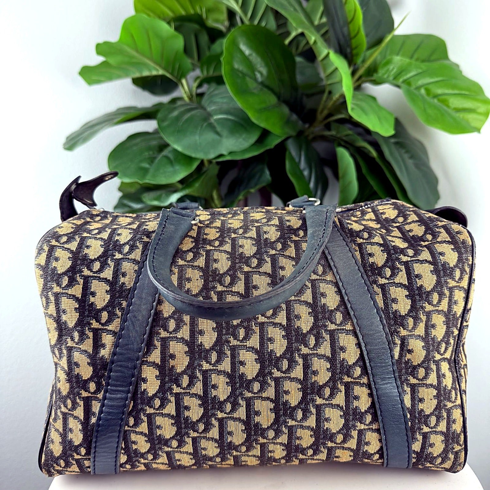 Authentic vintage Christian Dior Trotter Oblique monogram canvas Boston bag - back view
