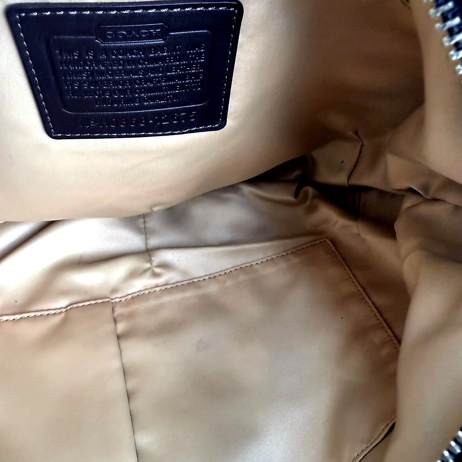 Authentic Coach khaki signature jacquard shoulder bag - tan interior lining and zip pocket
