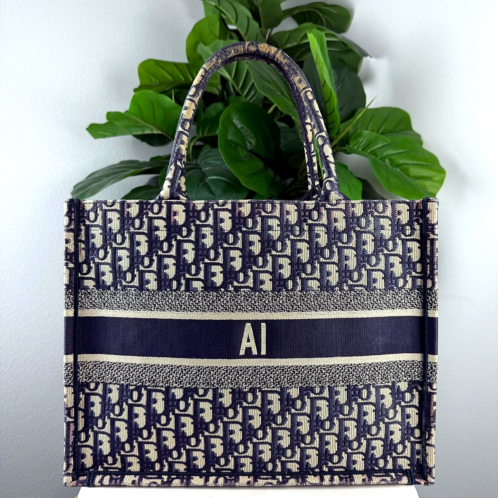 Authentic Christian Dior Book Tote - back view with AI personalization