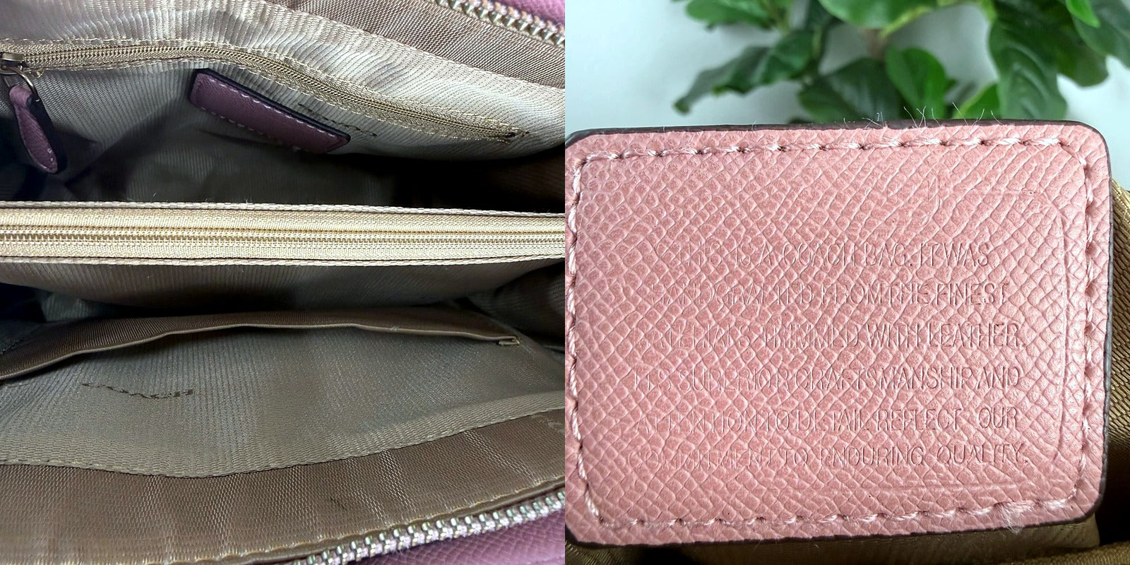 Coach satchel interior lining and embossed leather patch