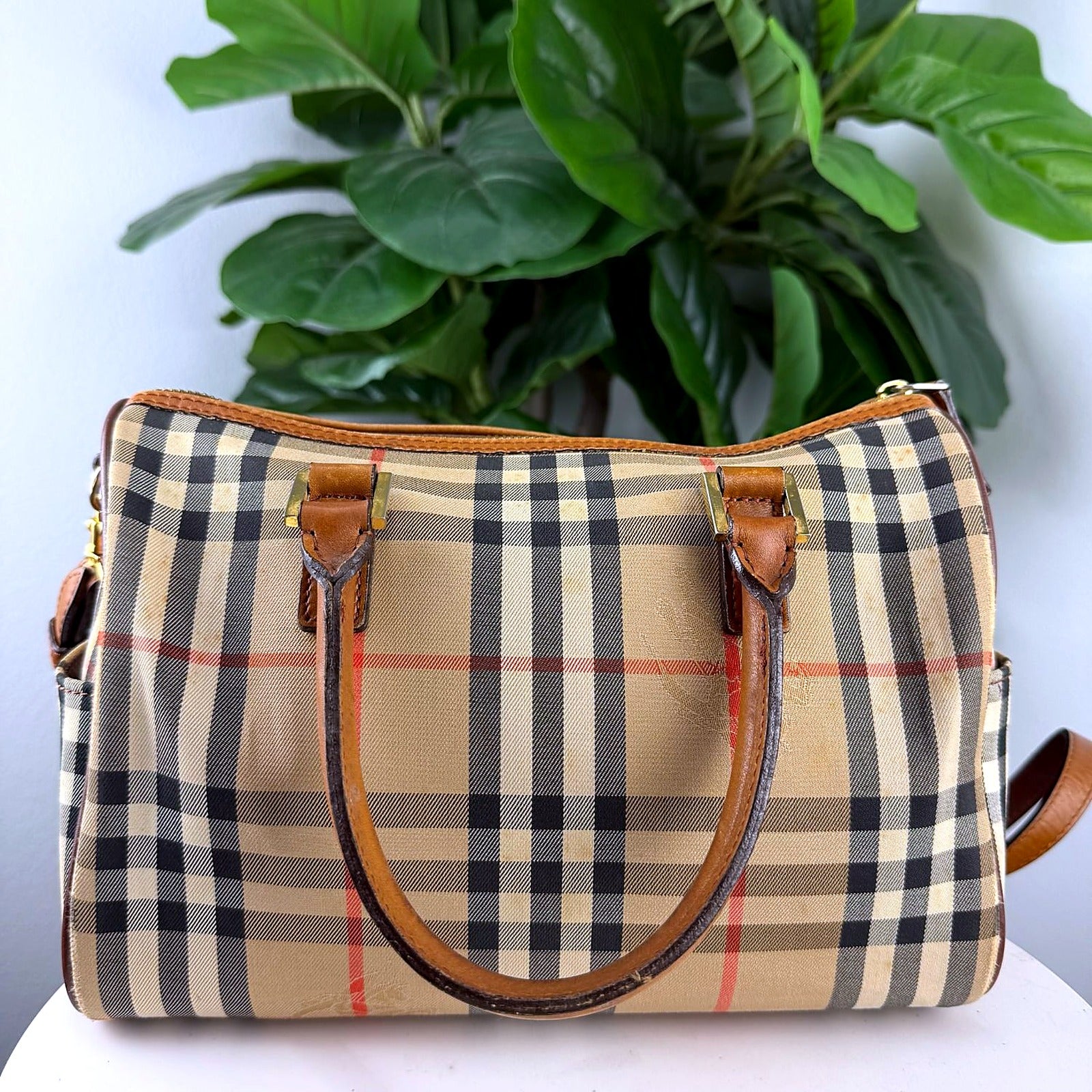 Authentic Vintage Burberry Haymarket Check Boston Bag - back