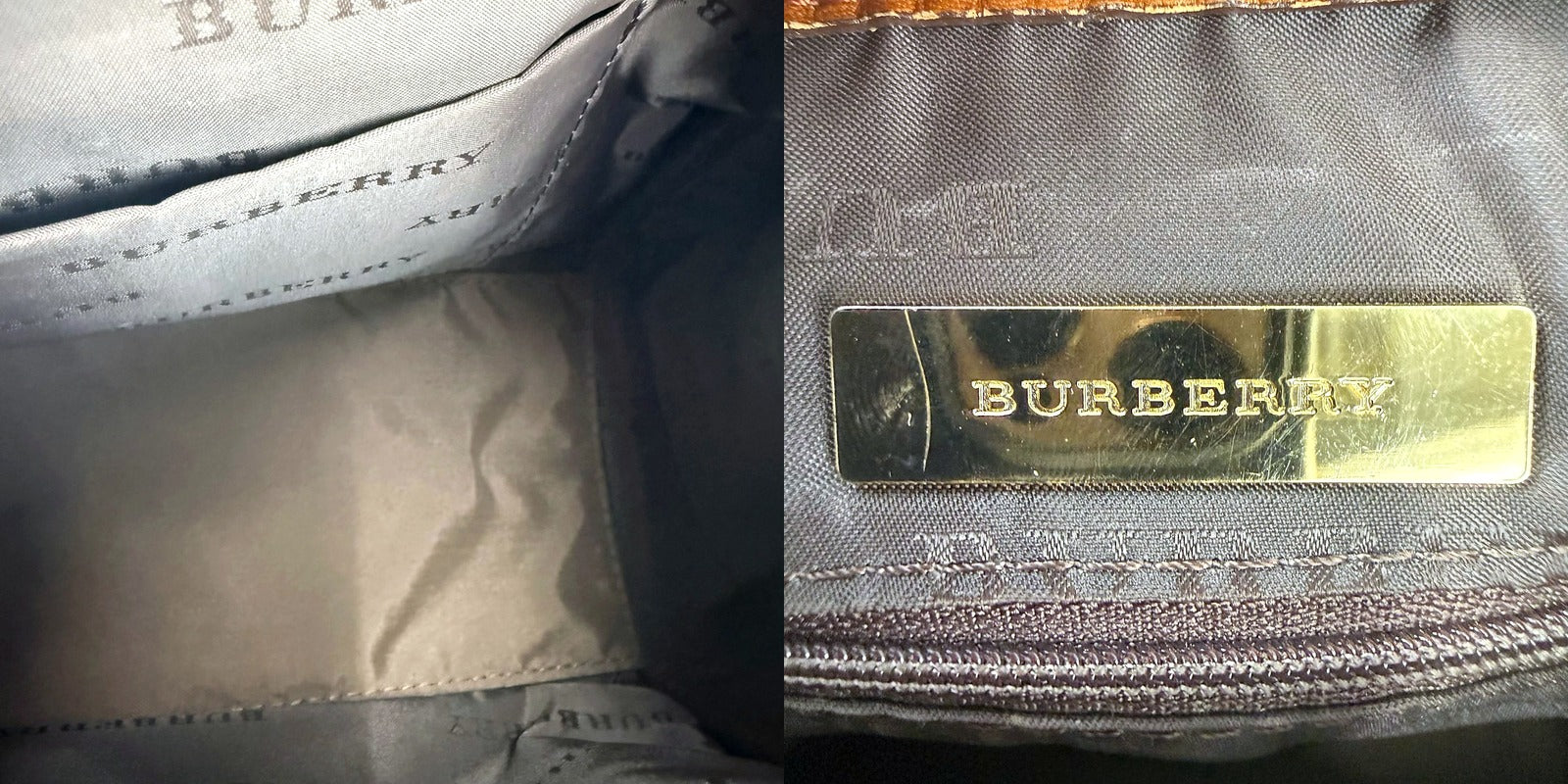 Authentic Vintage Burberry Haymarket Check Boston Bag - interior lining and gold plate