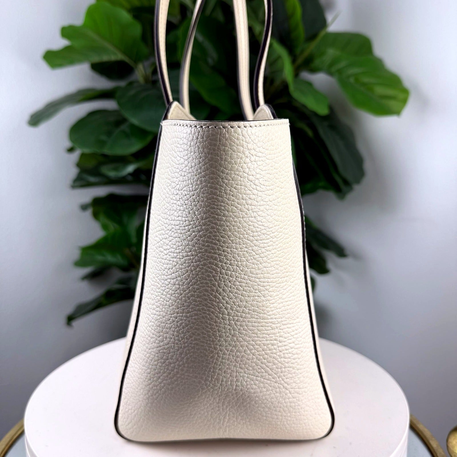 Authentic Gucci Cream Pebbled Leather Swing Tote - back