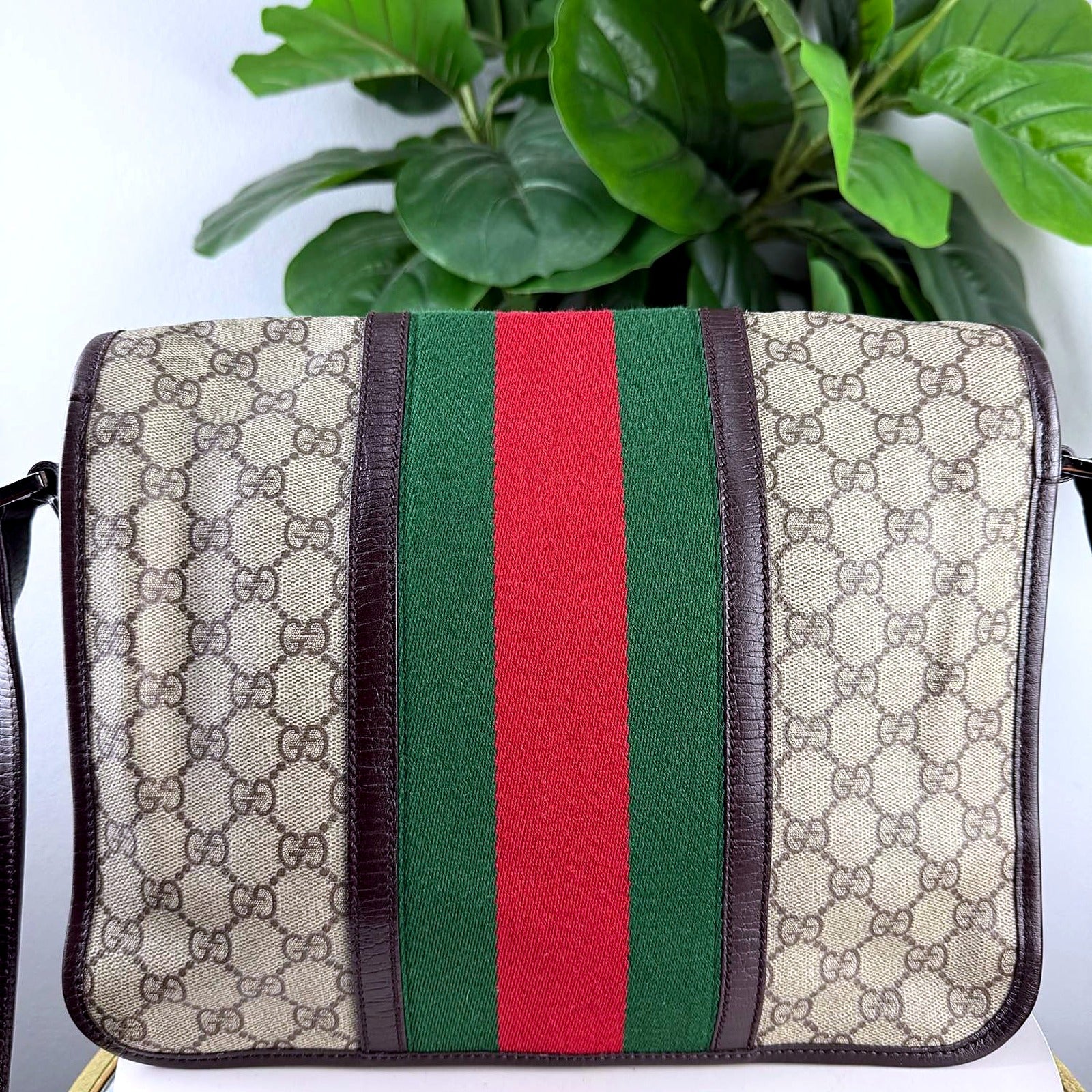 Authentic Vintage Gucci GG Supreme Web Stripe Messenger Bag - alternate full view