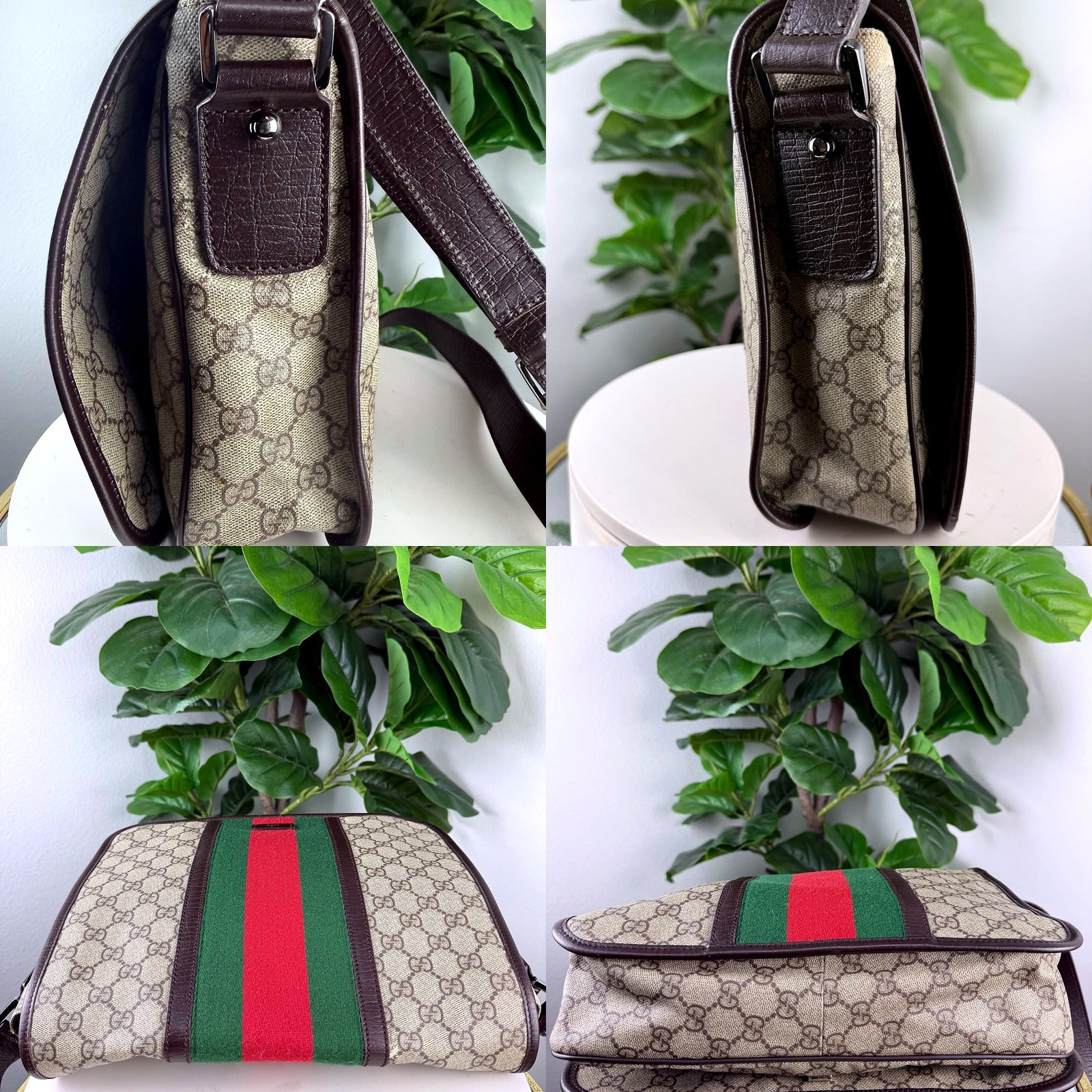 Strap button-snap closure and top flap detail