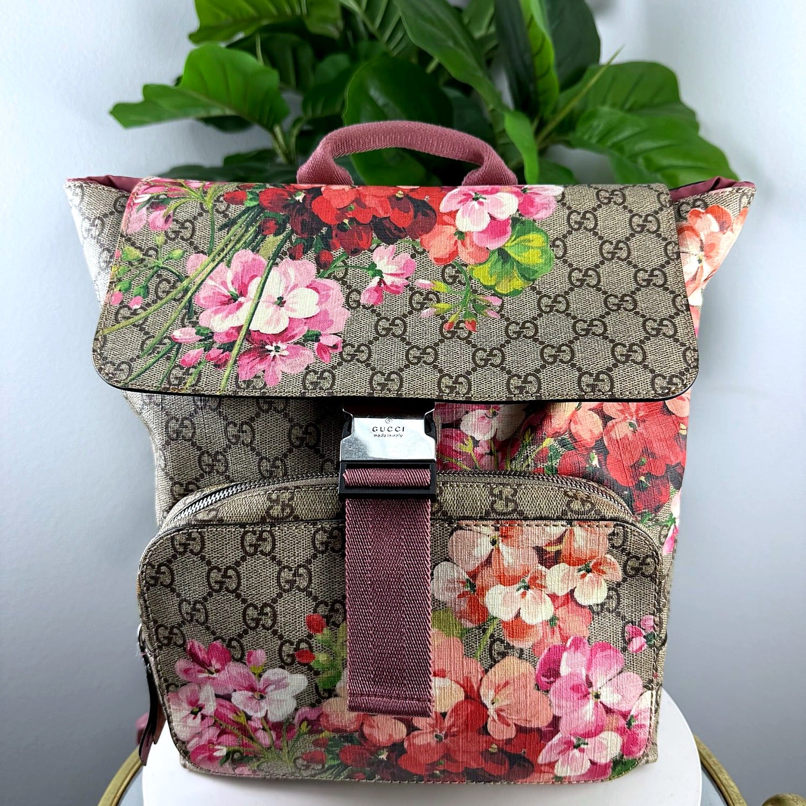 Authentic Gucci GG Blooms Floral Canvas Backpack - front