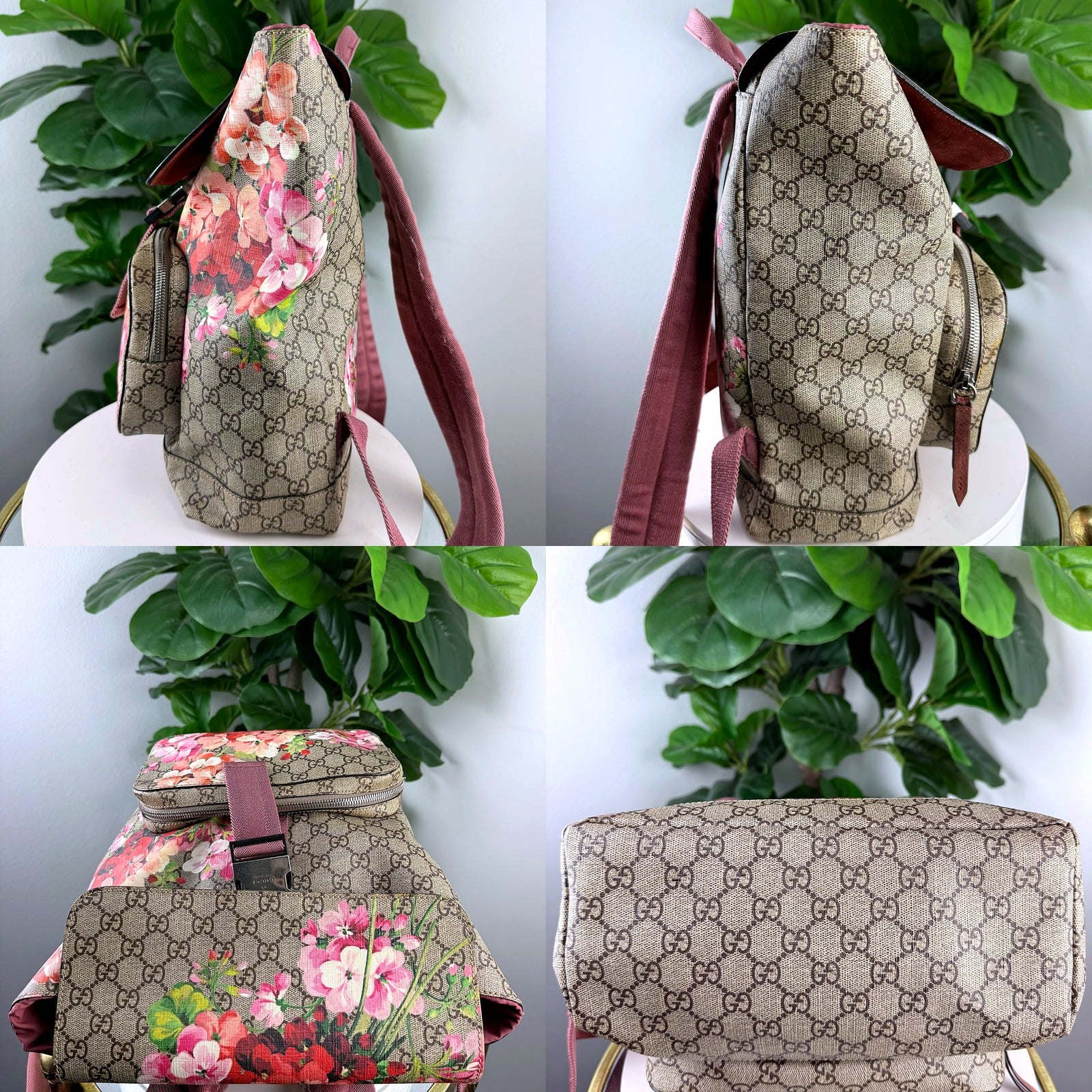 Authentic Gucci GG Blooms Floral Canvas Backpack - detail angles