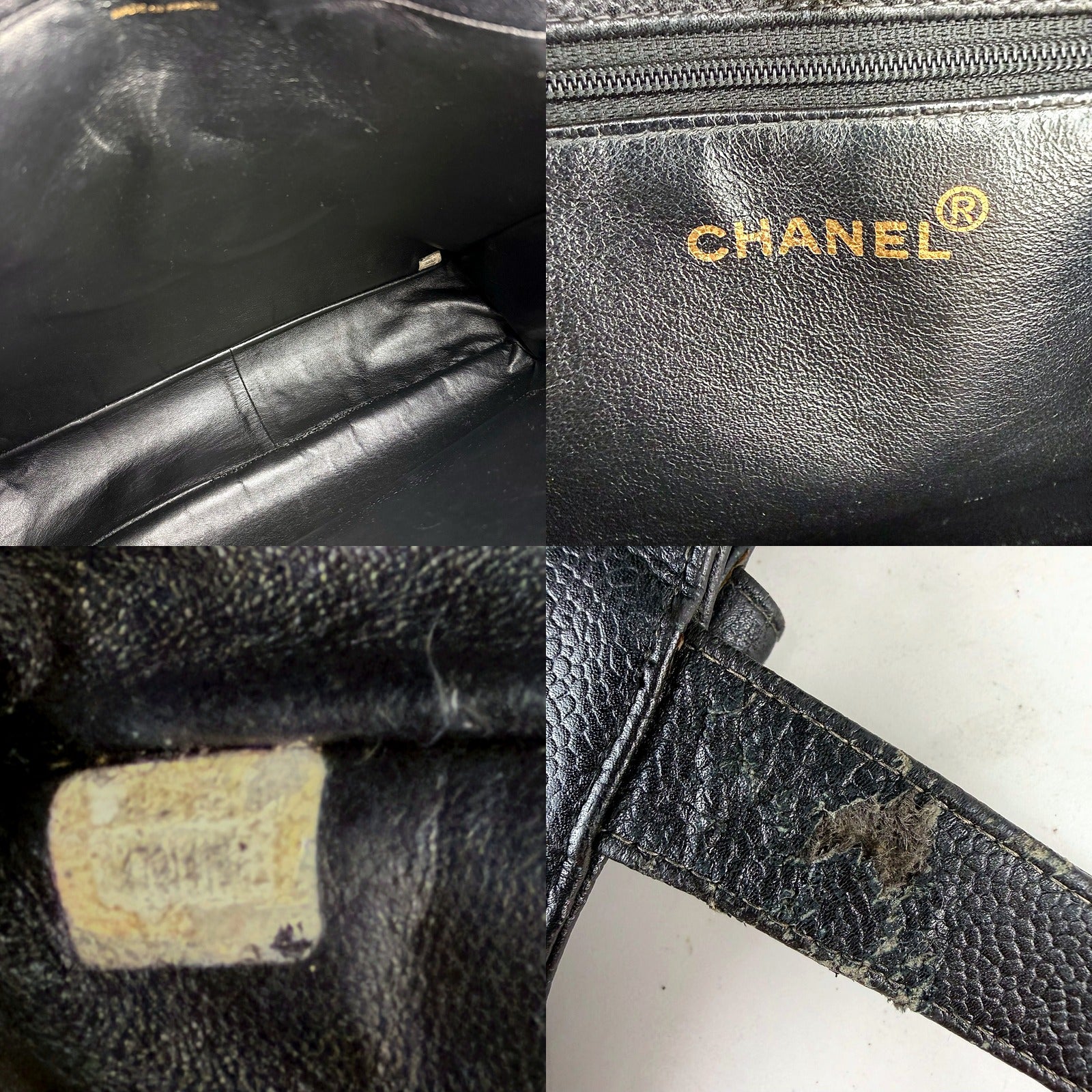 Authentic Chanel Black Caviar Leather Tote - tag detail