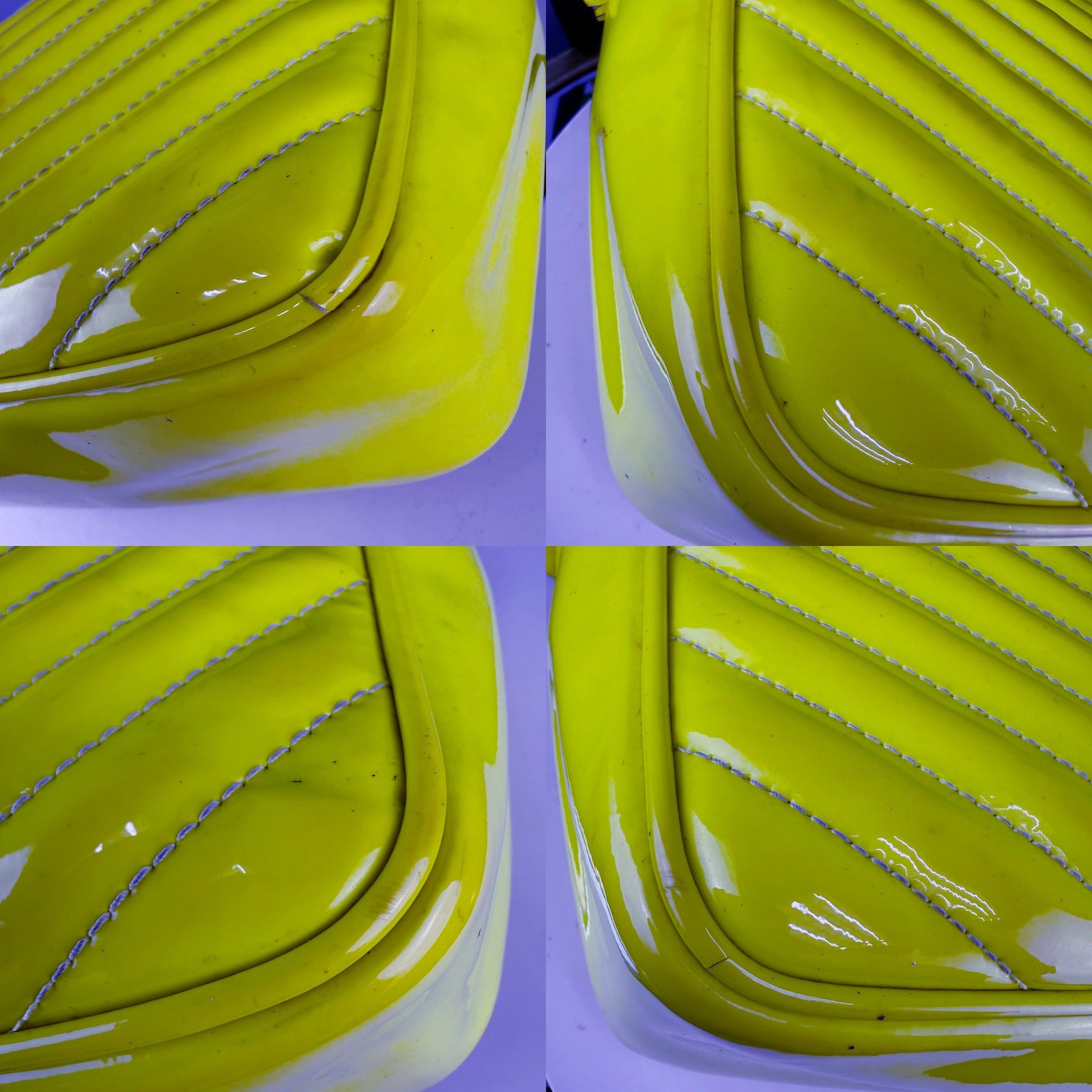 Authentic Saint Laurent Lou Neon Yellow Patent Camera Bag - hardware and wear detail