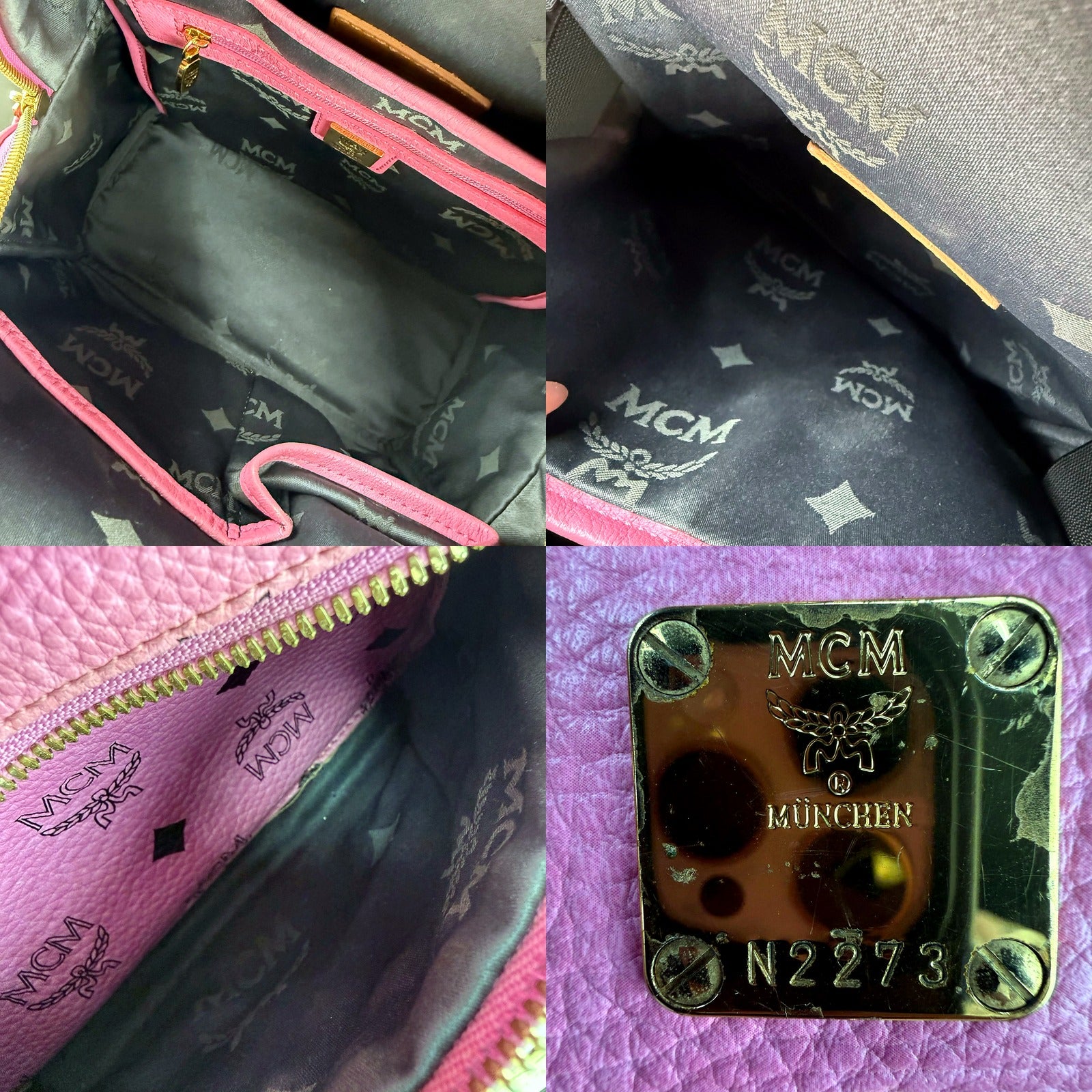 Authentic MCM Stark Pink Visetos Studded Backpack - plate and straps
