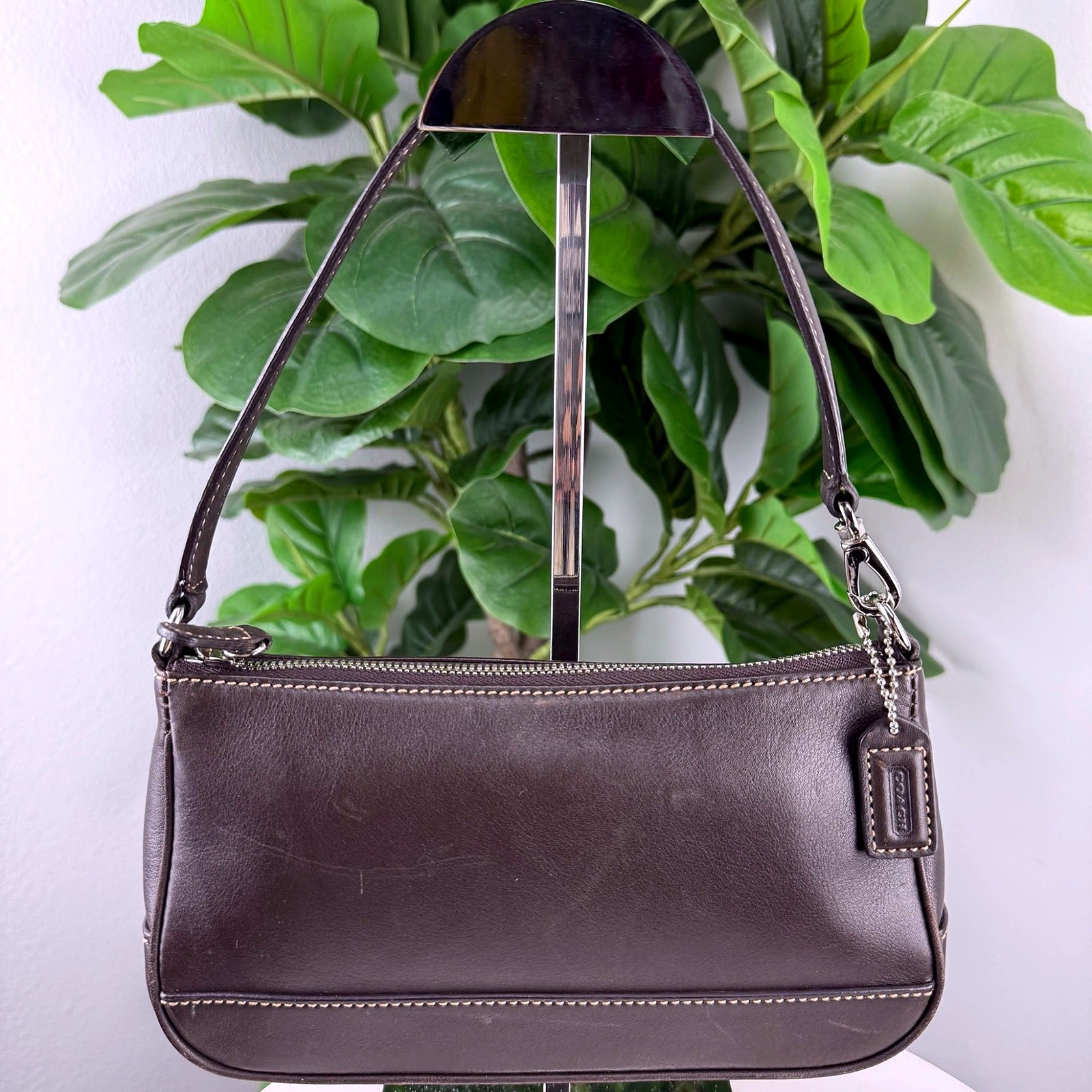 Authentic Coach Espresso Brown Leather Pochette - front view