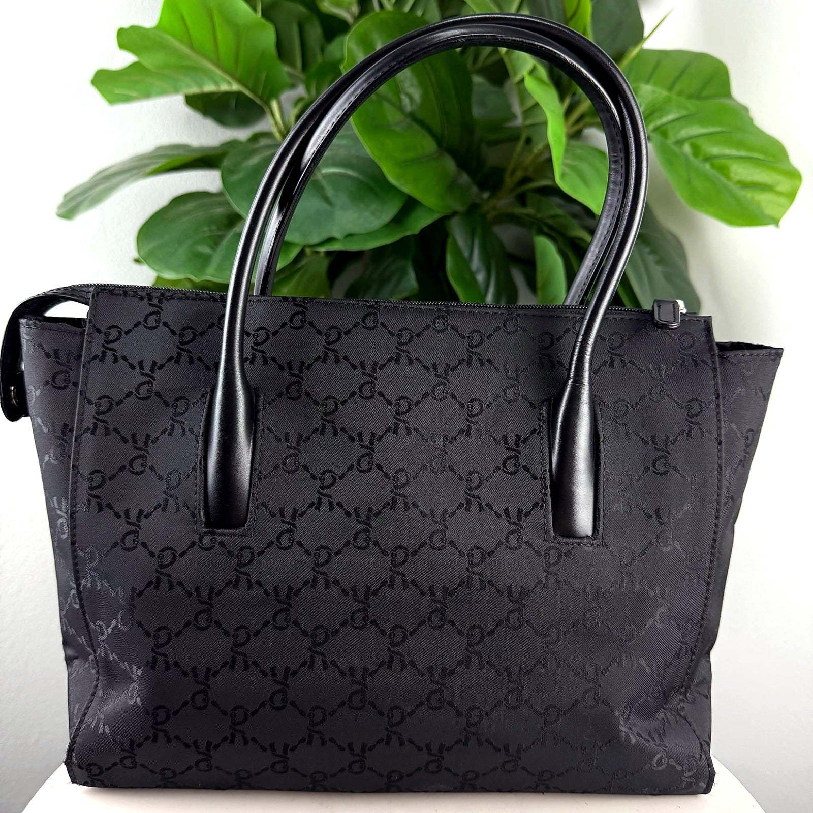 Authentic Vintage Roberta di Camerino Black Jacquard Nylon Tote Bag - back view